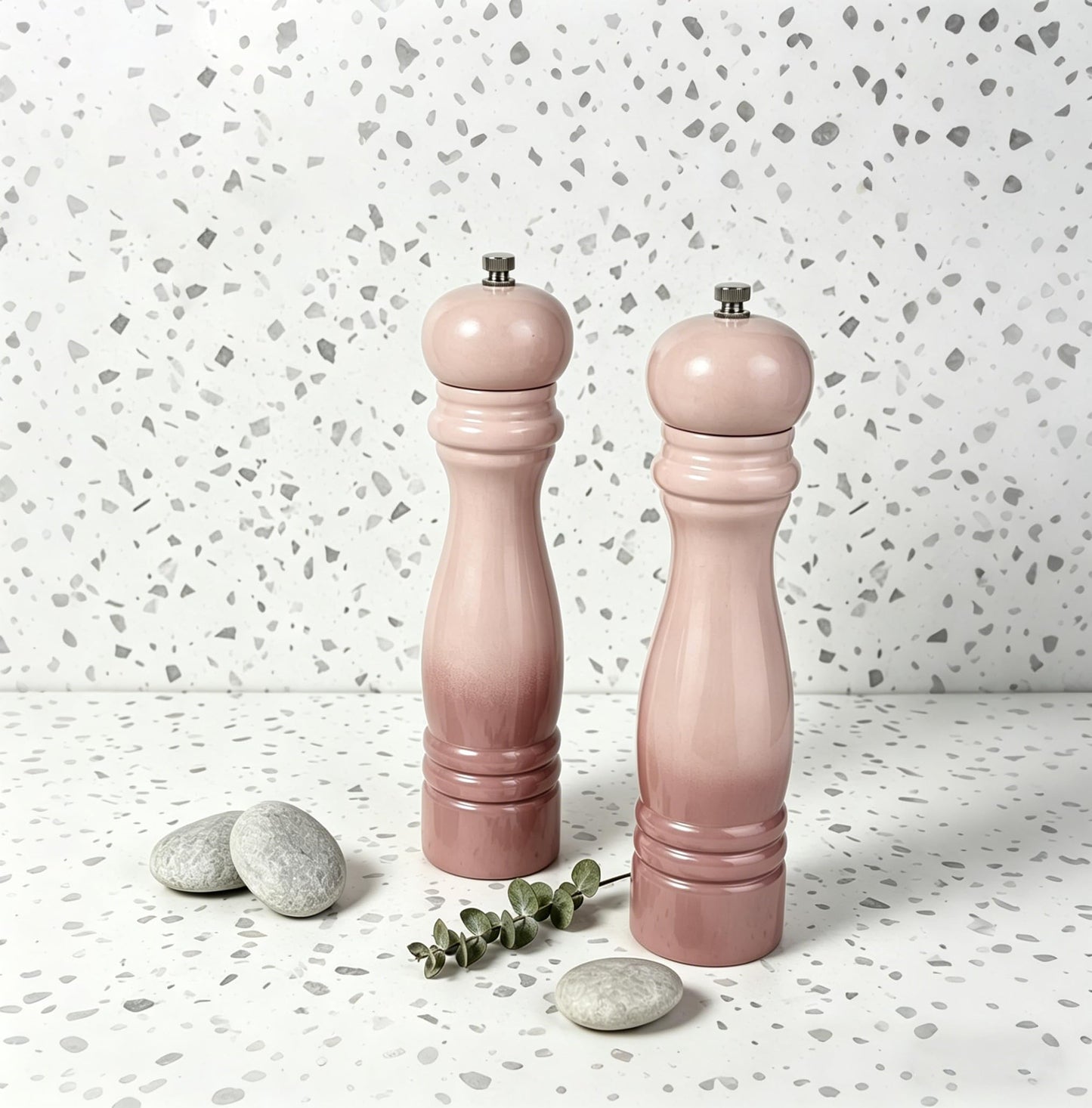 Salt and Pepper Grinder Set, 8.5 Inch, Pink/Grey Gradient Classical Design, 2-Piece (Pink)