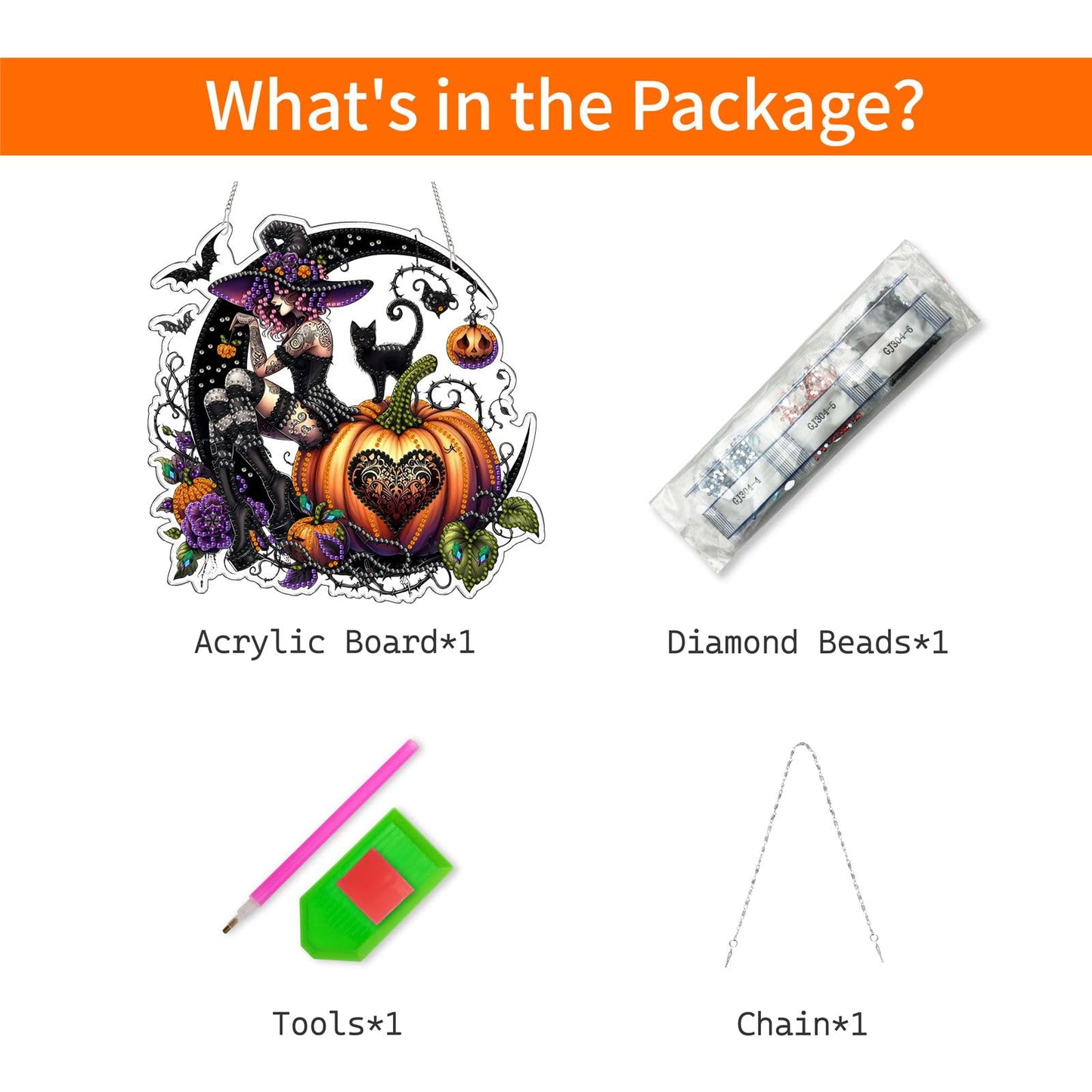 VODAPYC Halloween Witch Diamond Art Hanging Kit for Adults, DIY Double Sided Special Shaped Diamonds Art Window Pendant Ornament for Home Decor(Halloween Witch)