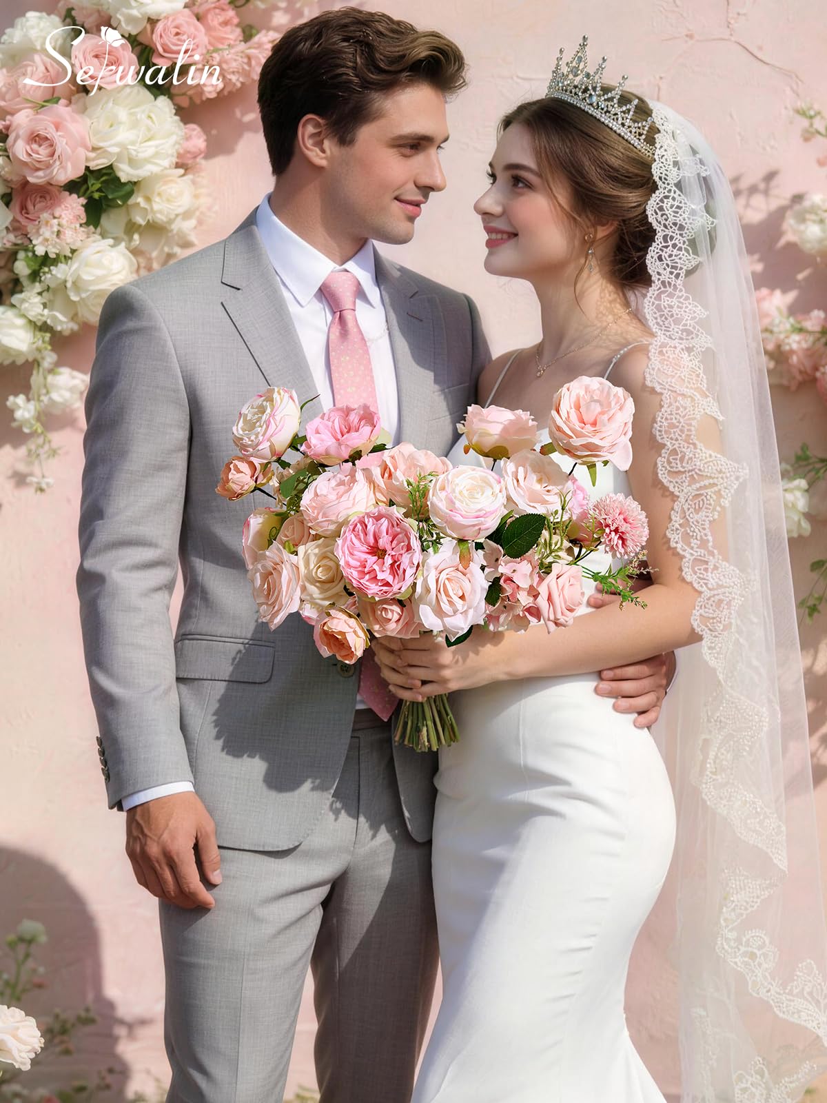 Serwalin Artificial Flowers Pink Flowers Fake Silk Flowers Wedding Cake Flowers for Wedding Bouquets Table Centerpieces Spring Decor Party Baby Shower Decoration