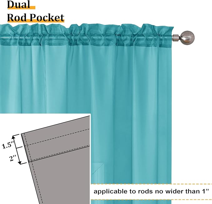 Aiyufeng Turquoise Sheer Curtains 54 Inch Length 2 Panels Set, Light Filtering Airy Rod Pocket Turquoise Window Curtain Treatment Drapes for Kitchen Bedroom Living, Each 42Wx54L Inches
