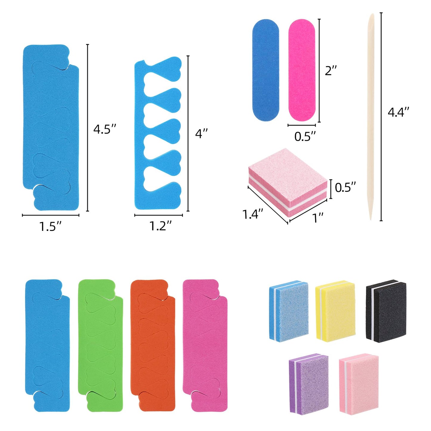 273Pcs Toe Separators Set- Nail Spa Party Tools, Mini Nail Files Buffers Block, Orange Nail Sticks Pedicure Wood Cuticle Pushers