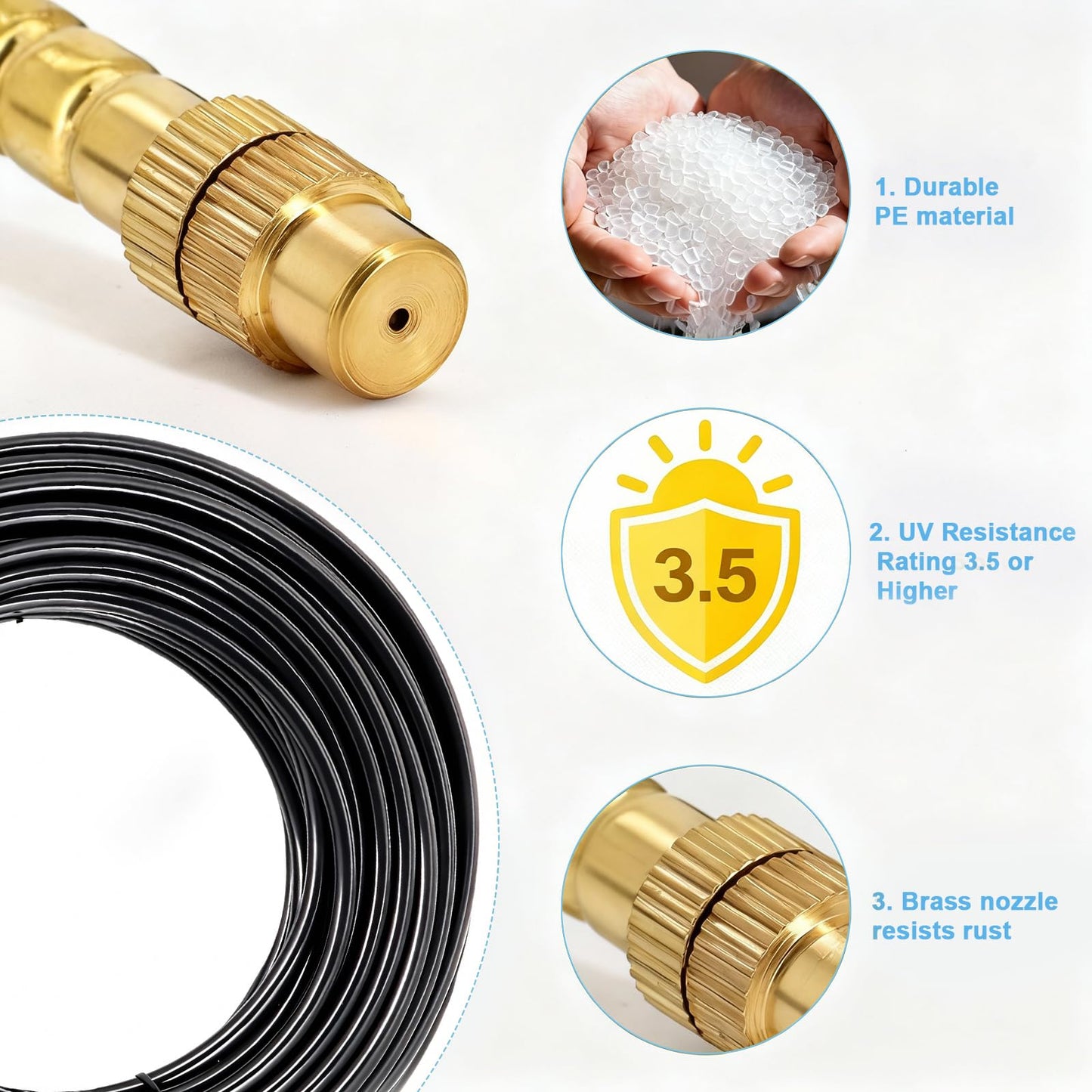 Thiswing 360° Adjustable Drip Irrigation System - Compatible 1/4" Irrigation System, 50FT Garden Watering Atomizing System with 15 Nozzles, Greenhouse Accessories for Yard, Lawn, Plants, Garden