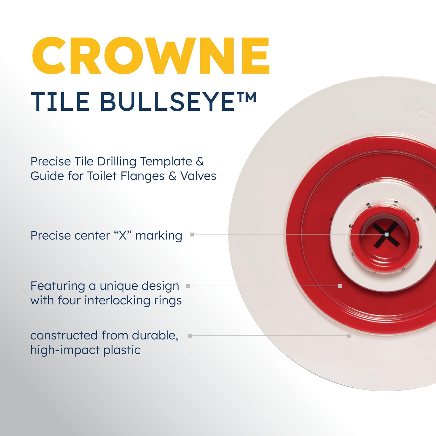 Crowne Tools Tile Bullseye Multi-Size Tile Drilling Template & Guide, 4 Interlocking Rings, Durable Plastic, Precise Alignment