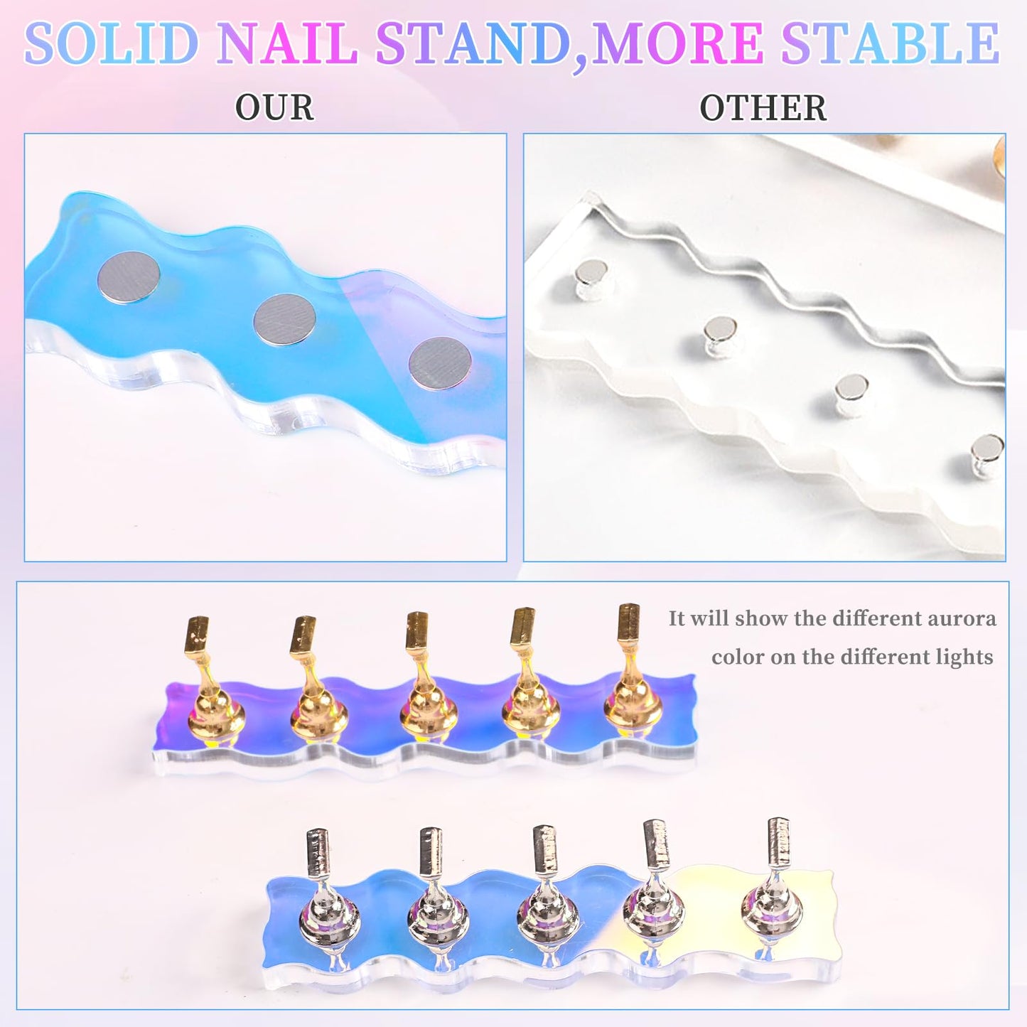 ANGNYA Nail Stand for Press on, 2 Set Aurora Nail Holder for Painting Nails Press on Nail Stands with 96 Pcs Reuseable Mounting Tapes for Nail Art Display Home & Salon Use