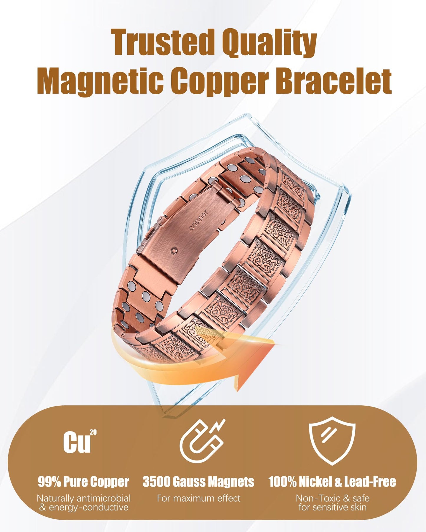 Jeracol 3X Strength Magnetic Copper Bracelet & Ring for Men, 99.9% Pure Copper Bracelet, Premium Fold-Over Clasp and Adjustable Length Sizing Tool & Jewelry Gift Box(Celtic Knot)