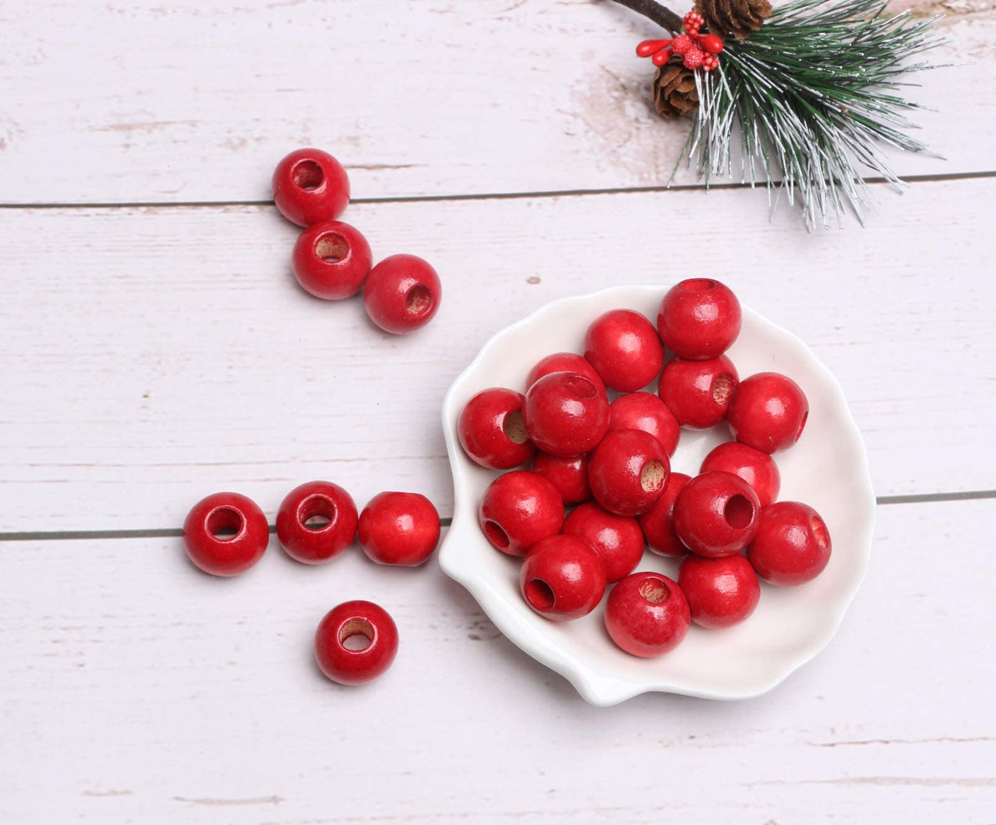 Red Wooden Macrame Beads - 20mm- 100 Beads- Hole 8mm- Quality Large Hole Wooden Beads for Macrame Project/Garlands