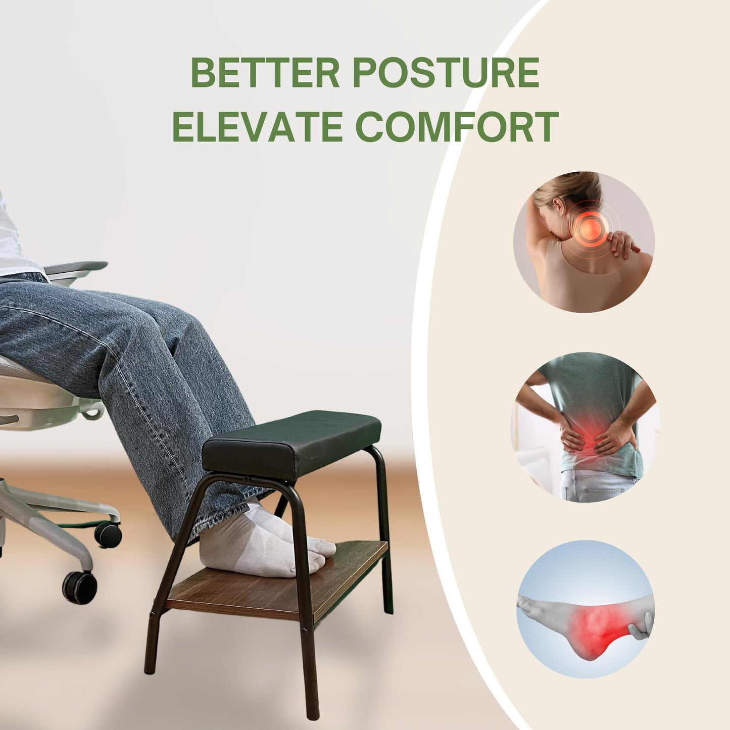 Double Step Footrest Under Desk Versatile Foot Stool Ottoman for Comfortable Desk Work Office Life (Black)