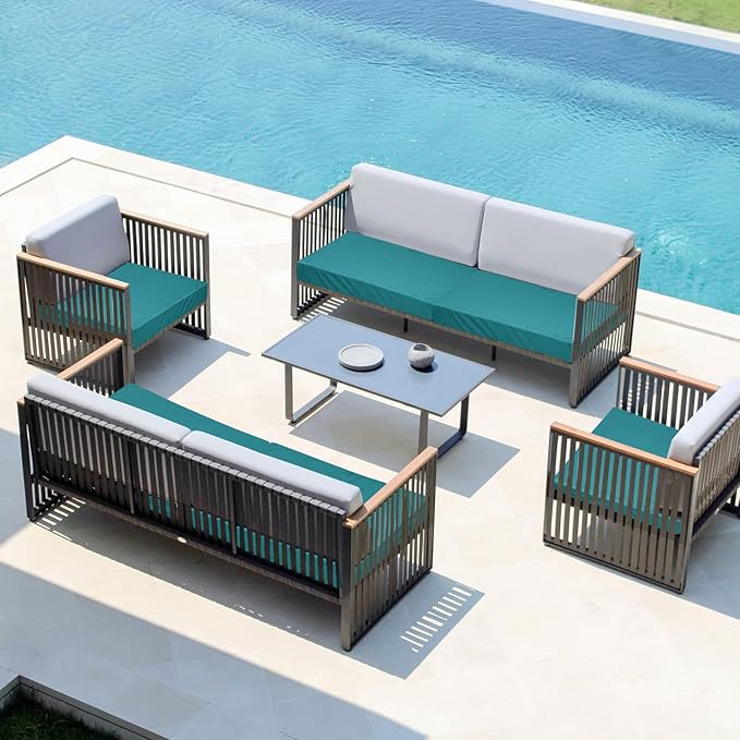 Easy-Going Waterproof Patio Cushion Covers 27x25x5 inch 4 Pack Replacement Non-Slip Outdoor Seat Cushion Slipcover with Zipper. Teal