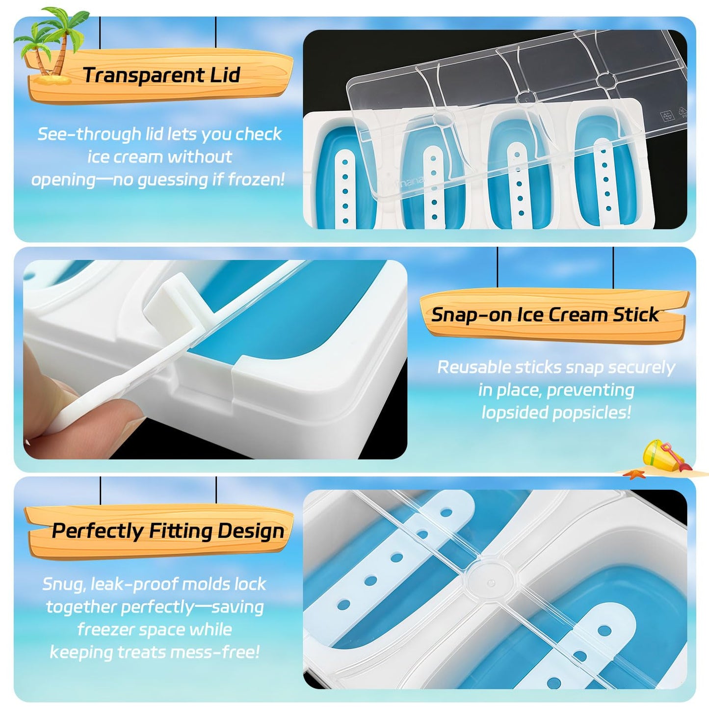 Alinana Stackable Popsicles Molds, 2-Pack BPA-Free Popsicle Molds with Sticks, Ice Pop Mold for Homemade Fruit, Yogurt, and Smoothie Popsicles