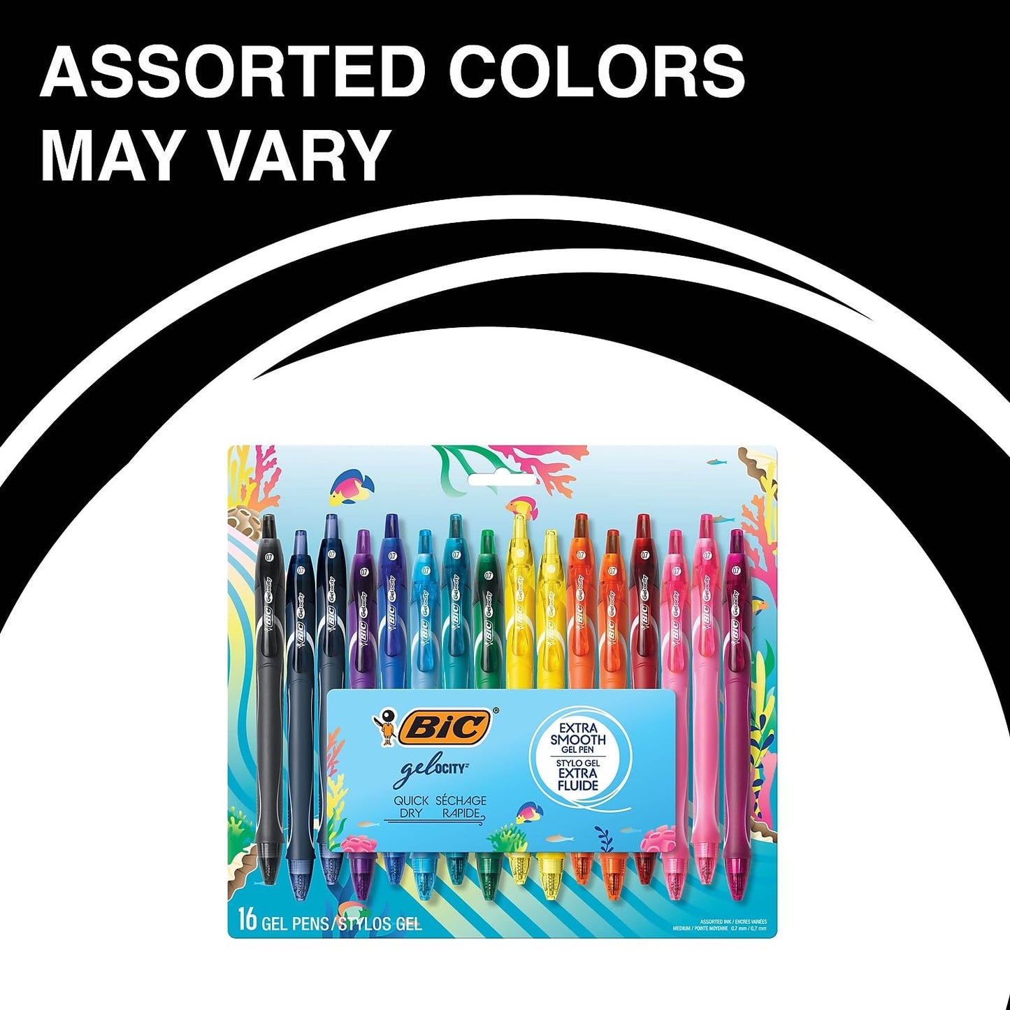 BIC Gelocity Quick Dry Ocean Themed Gel Pens, Medium Point (0.7mm), 16-Count Gel Pen Set, Colored Gel Pens for Note Taking and Journaling