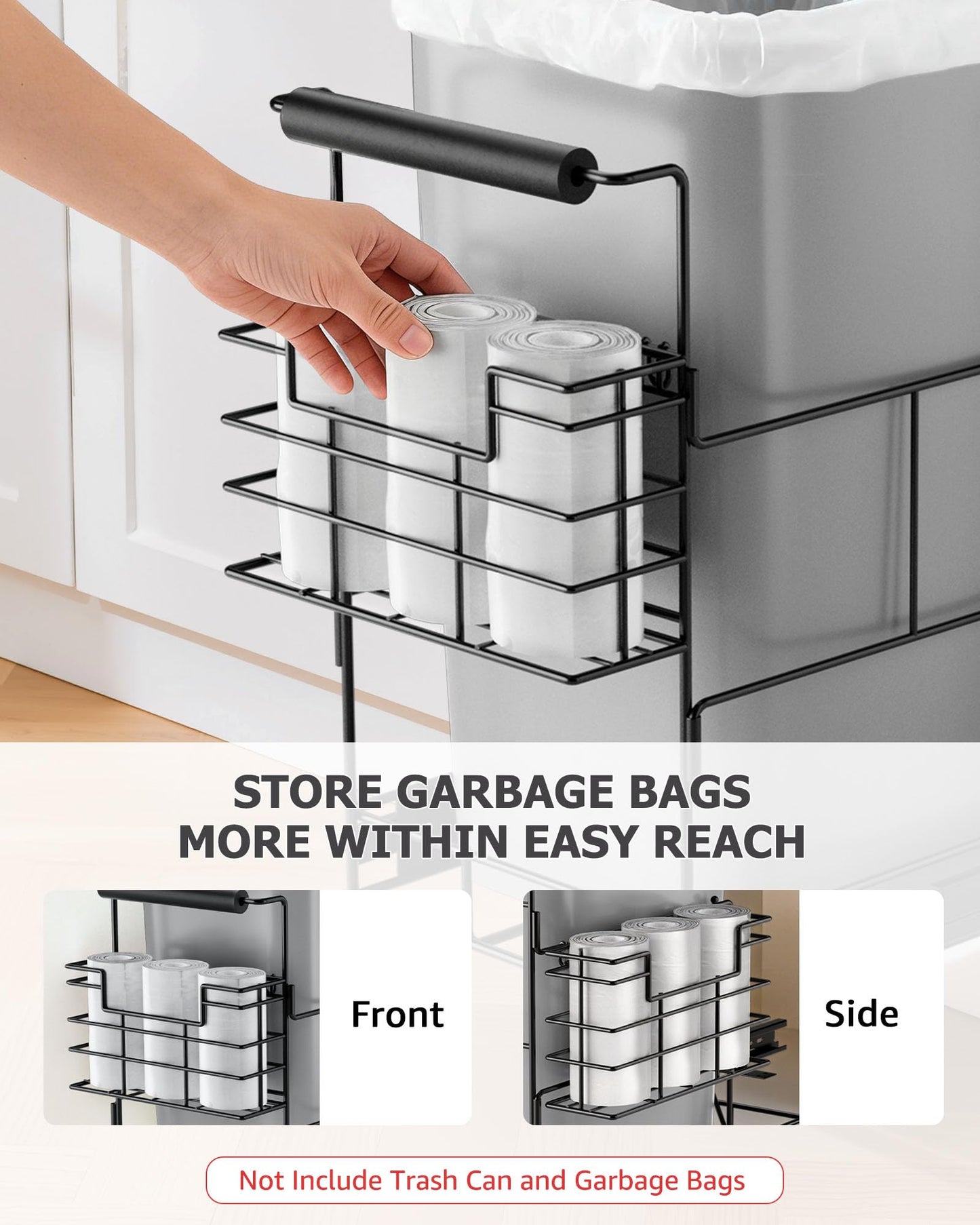 Bulado Pull Out Trash Can Under Cabinet, Under Sink Trash Can Kit for 7.5-10 Gallon with Garbage Bag Holder, Heavy Duty Steel Frame, Holds Up to 125 lbs, Easy to Install (Bin Not Included)