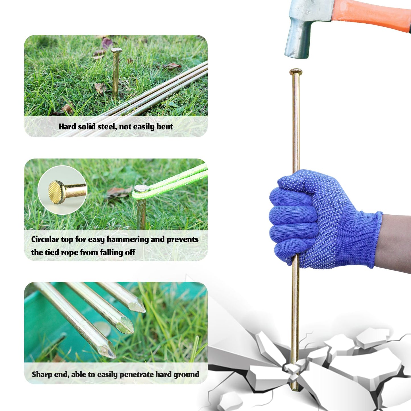 EISENSP 10 Pcs 16 Inch Landscape Stakes, Heavy Duty Galvanized Rebar Stakes for Paver Edging, Weed Barrier, Floor Covering, Artificial Turf, Camping Tent and More