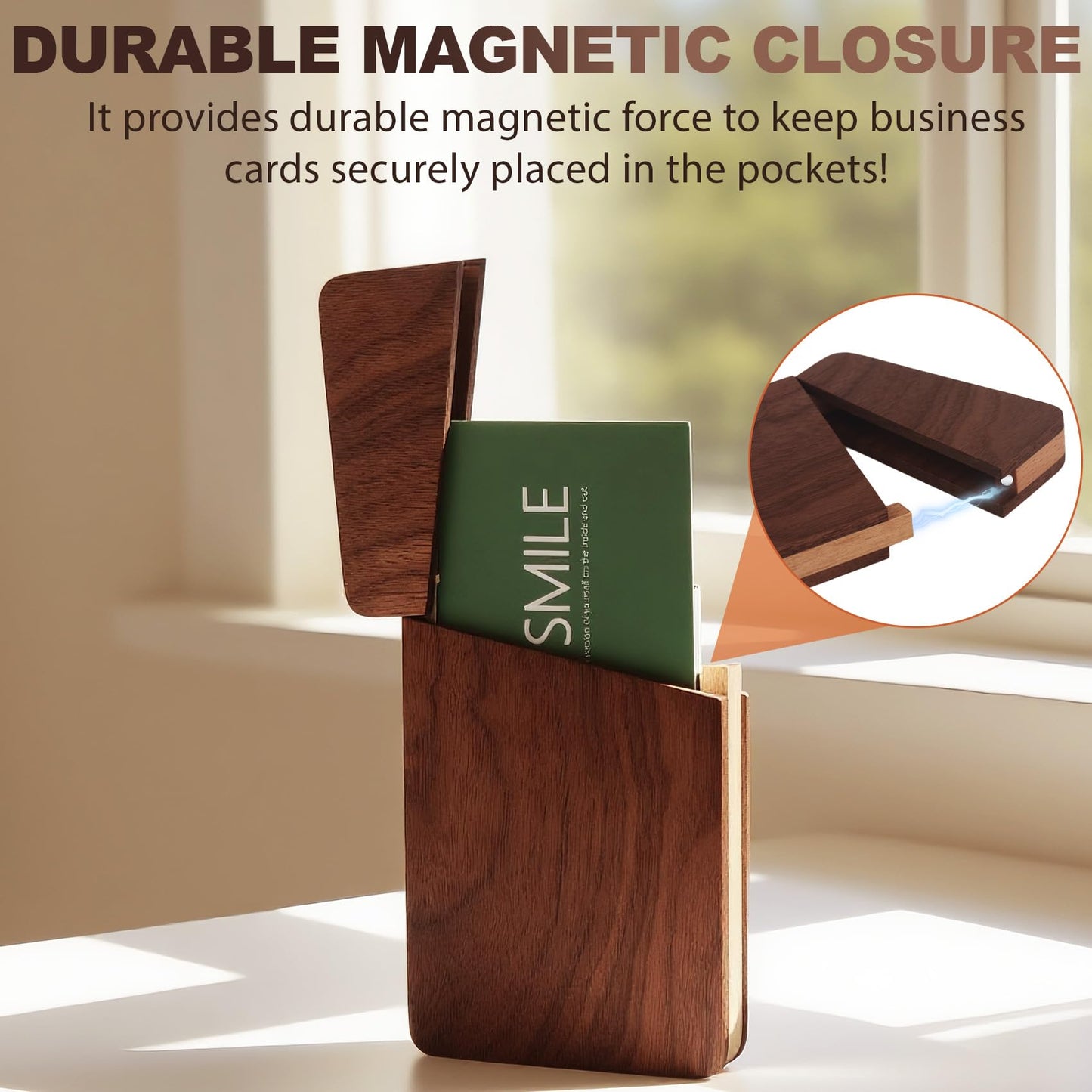 YOYAI Wood Business Card Holder Case Magnetic Closure Portable Lightweight Handcrafted Wooden Card Carrier