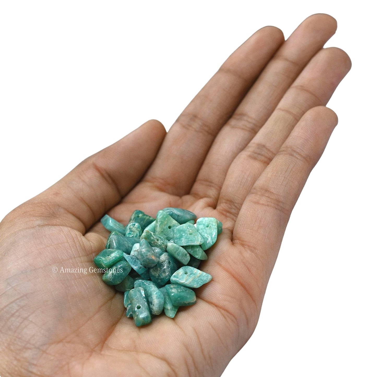 Amazonite Pre Drilled Natural Crystals Crushed Chips Beads for Jewelry Making, DIY Handmade Healing Crystals (25 Inch Strand)