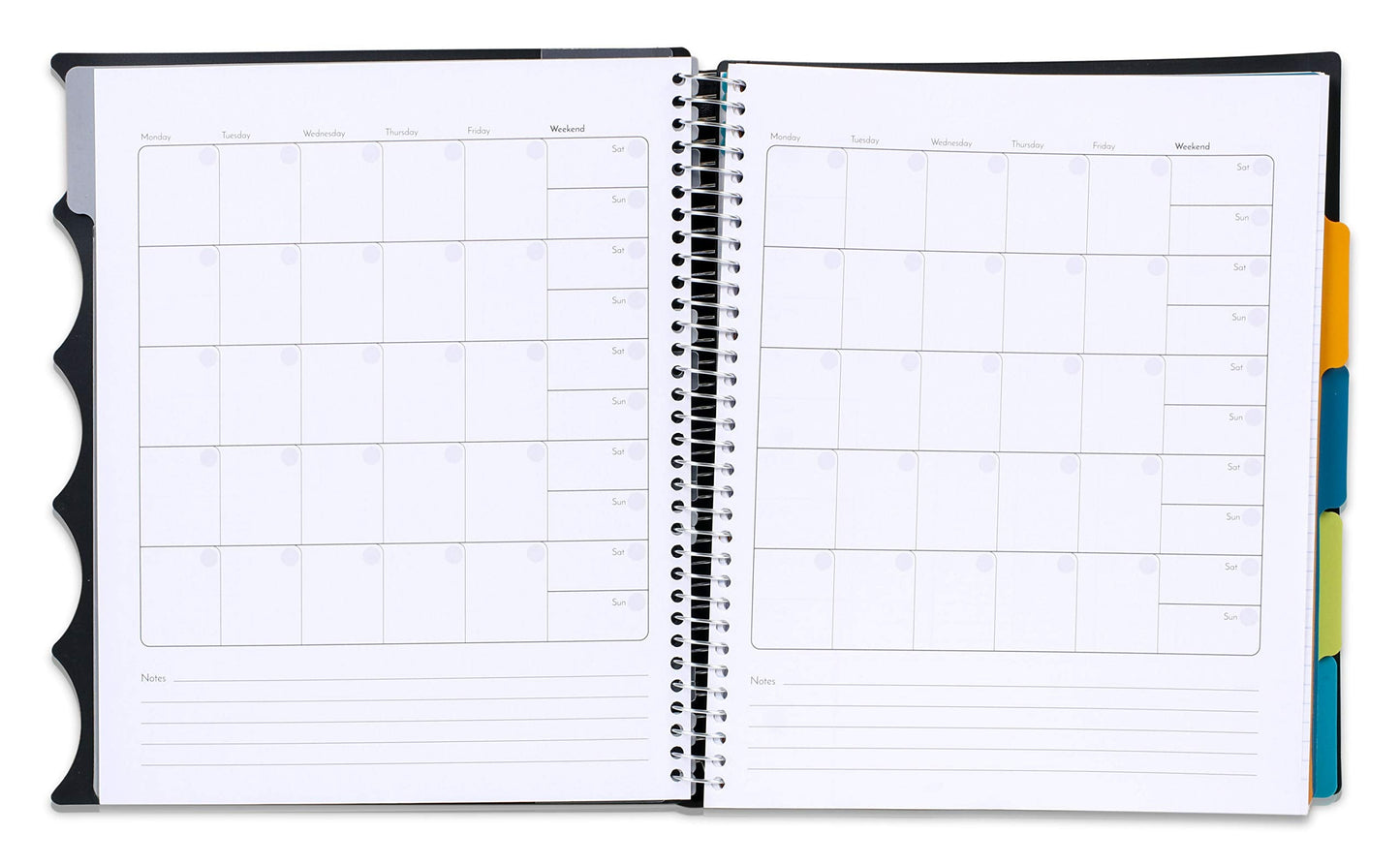 Mintra Office Durable PREMIUM Spiral Notebook, ((Black, 5 Subject, 8.5in x 11in)), Fabric Covered Coils, No Snags, Removable Adjustable Pocket Dividers, Ruler, Organization, Customizable