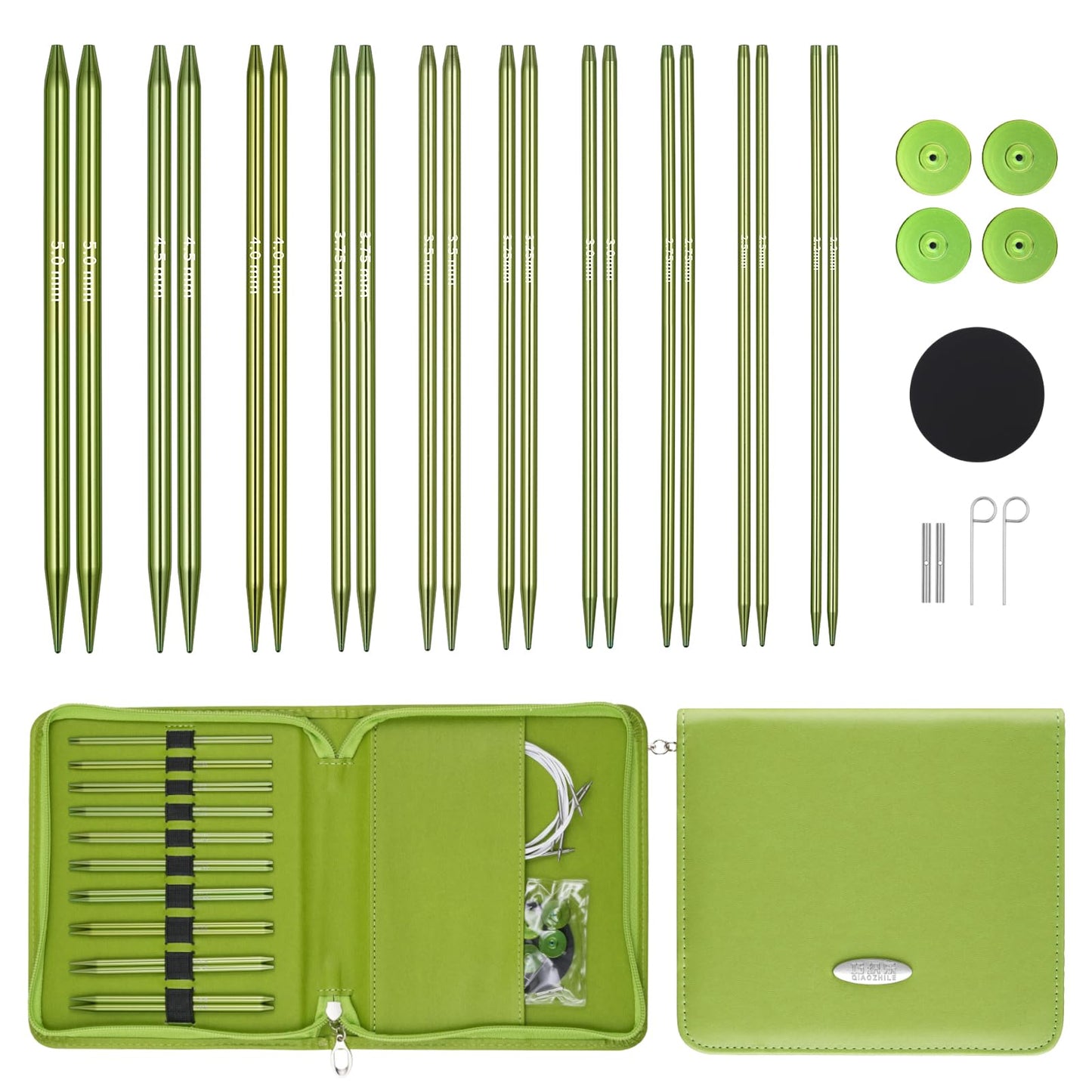 Interchangeable Circular Knitting Needles Set,10-Pair 4.5-Inch Metal Circular Needles US1,1.5,2,2.5,3,4,5,6,7,8 (Metric:2.2,2.5,2.75,3.0,3.25,3.5,3.75,4.0,4.5,5.0mm) with 4 Cords with Project Bag