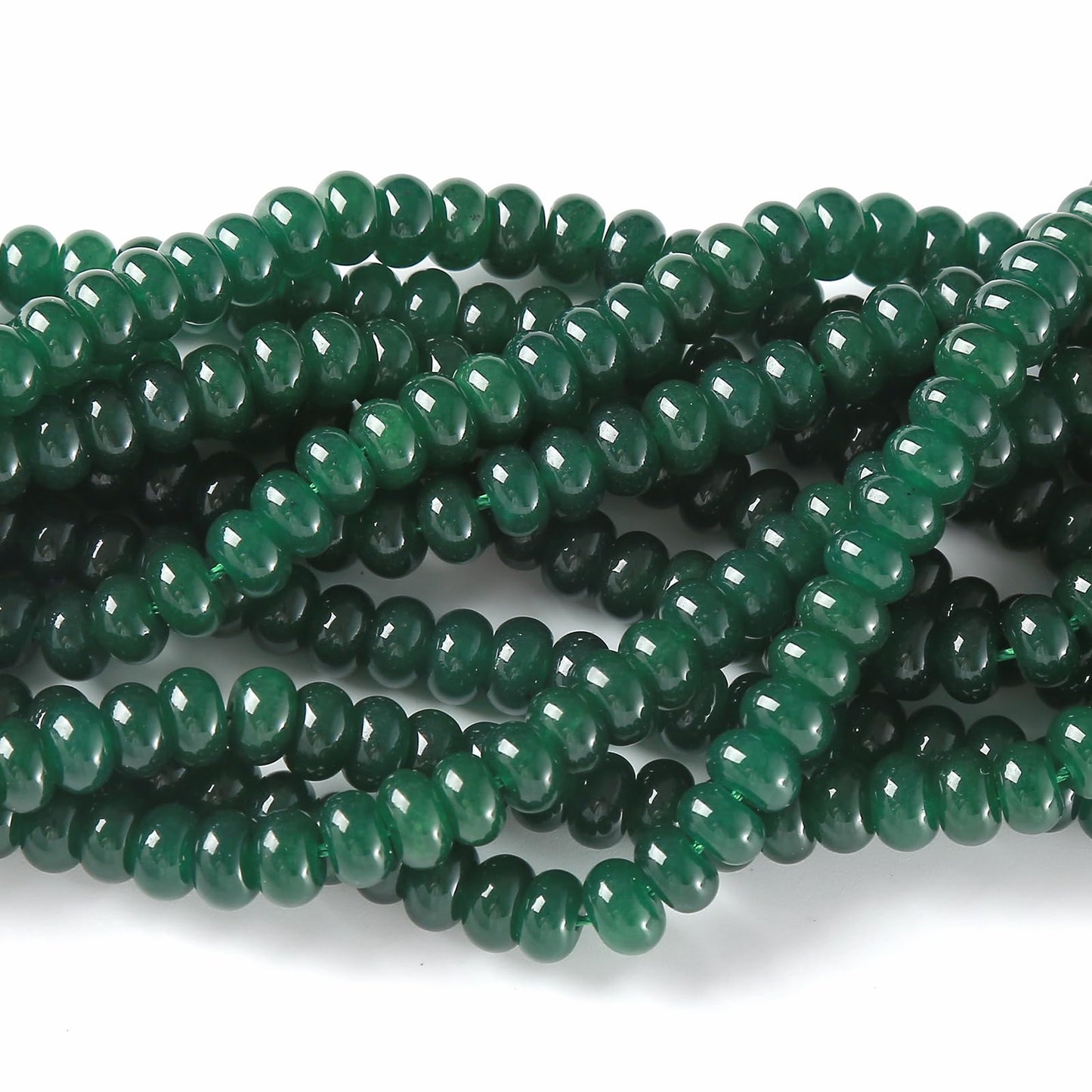 76pcs 5x8mm Natural Dark Green Jade Stone Rondelle Spacer Loose Beads Abacus Disk Stone Round Loose Gemstone Beads for Jewelry Making DIY Bracelet Necklace