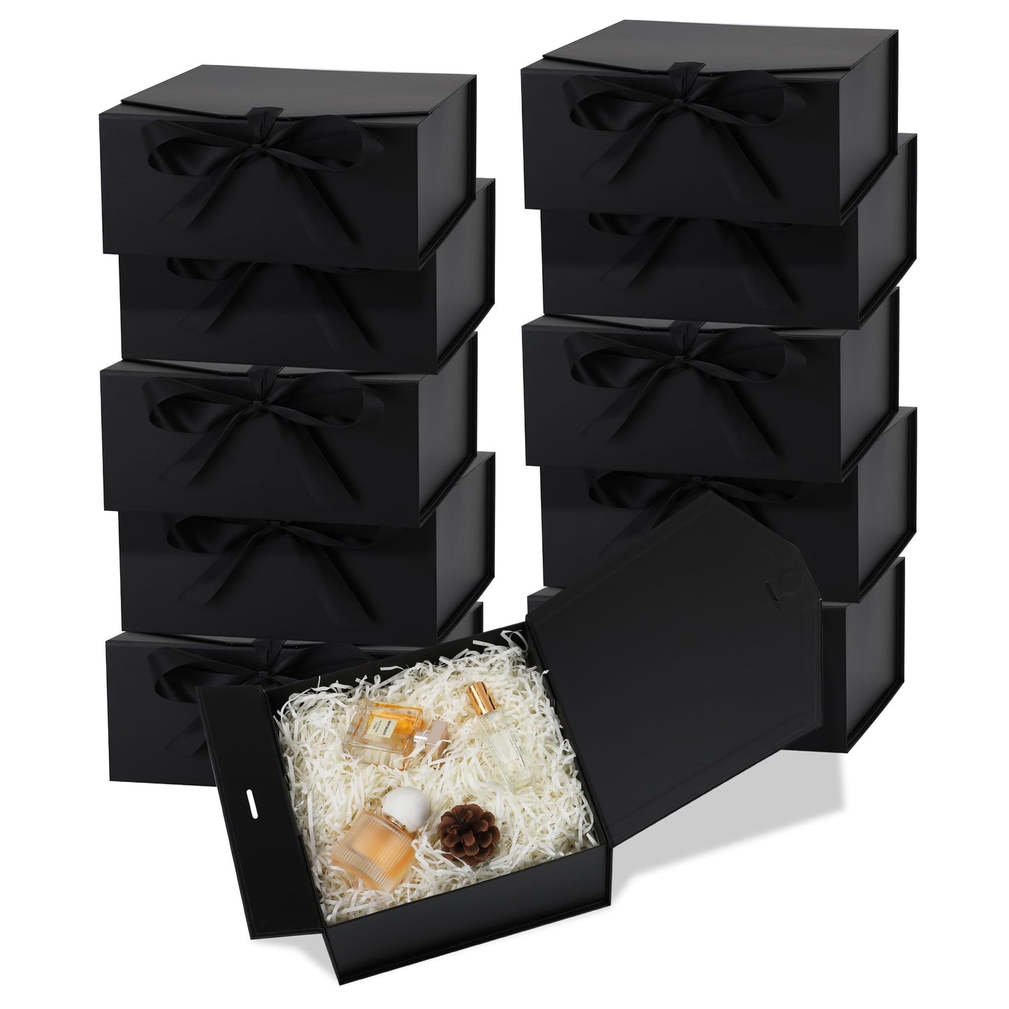 OEMVALATY 10-Pack Gift Boxes,9.5x6x3 Inch Magnetic Gift Boxes with Lids for Presents,Black with Ribbon, Bridesmaid Proposal Box for Wedding, Storage, Birthday