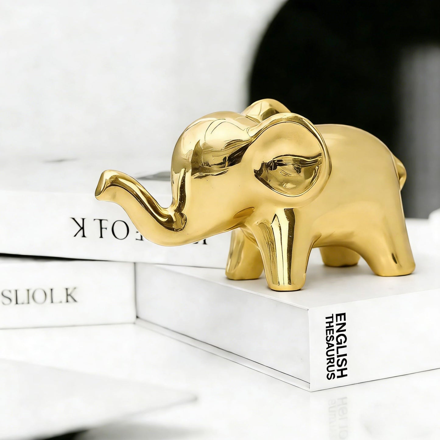 OwMell Good Luck Elephant Decor for Home, Small Ceramic Elephant Statue Figurine for Home Decor - Gold Plated