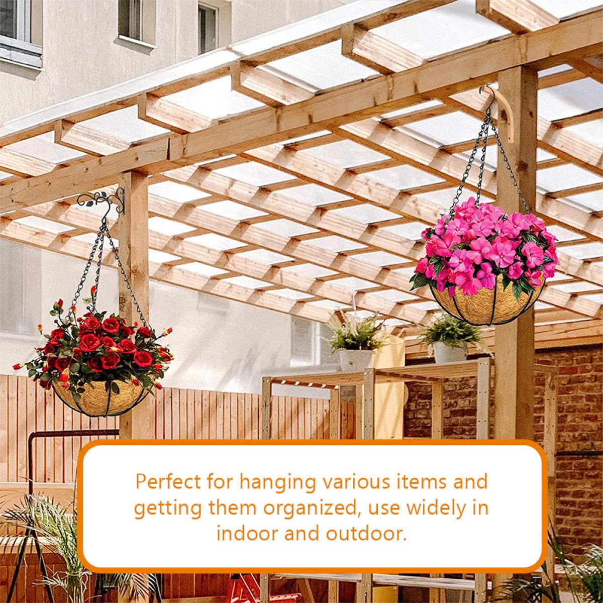 MAGICLULU Wooden Plant Wall Hooks for Indoor Hanging Planters, 2pcs Oak Wall-Mounted Plant Hanger Brackets for Flower Pots with Lantern Basket Support