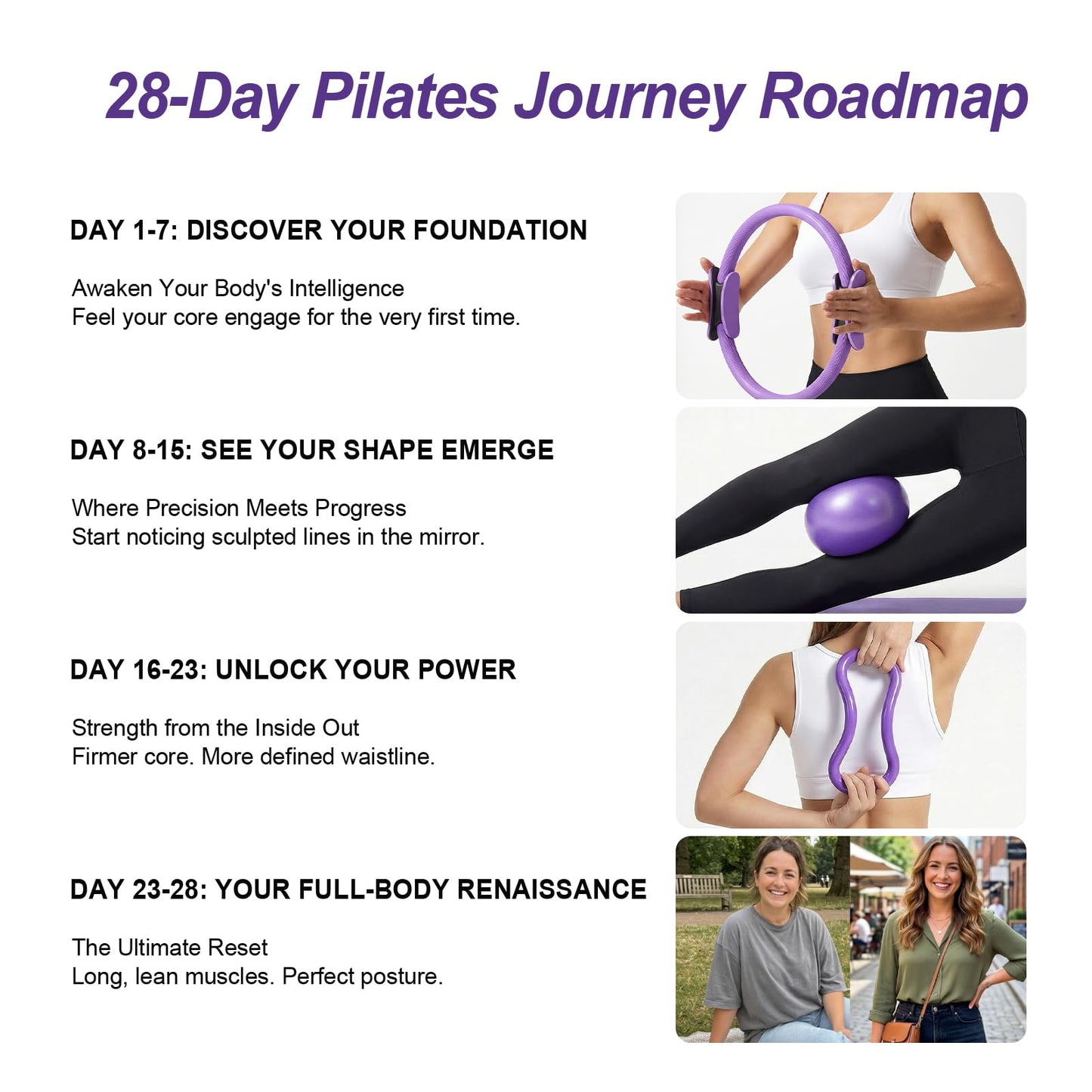 ElaraFit Home Pilates Ring and Ball Set for Women with 5 Resistance Bands 13 inch Magic Circle Workout Starter Kit for Beginners Full Body Toning 15 Min Daily Routine,Purple Mix