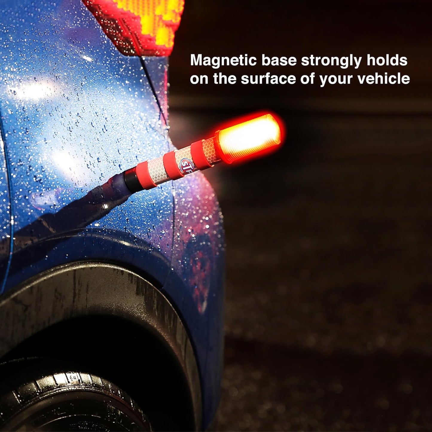 XTREME STP LED Road Flares, 3 Alert Lighting Modes: Flashing Red, Solid Red & White Flashlight, Emergency Flares for Vehicles, Visible From Up To A Mile, Foldable Stand/Built-In Magnet Sticks To Car
