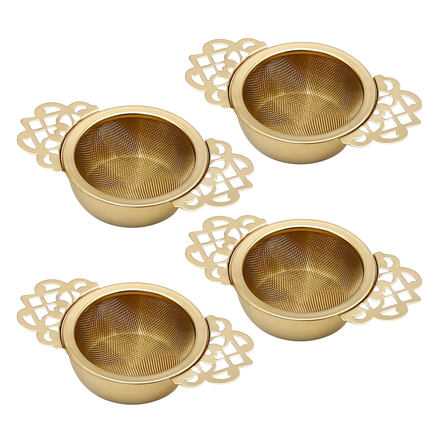 Aynaxcol 304 Stainless Steel Tea Drain Strainer Tea Filter Mesh Tea Drip Bowls Teapot Strainer With Petal Handles Tea Divider, Pack Of 4