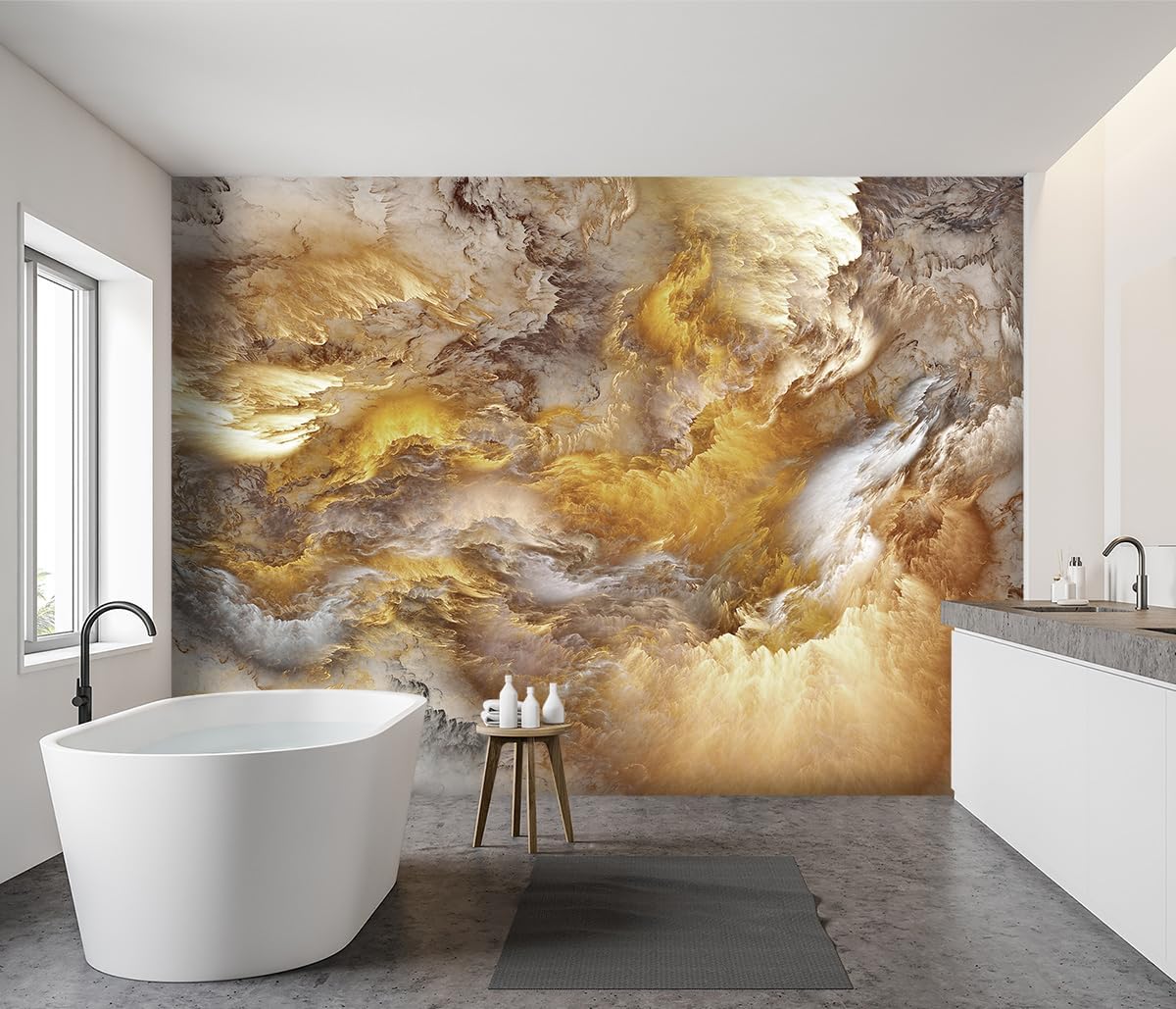 -Golden Clouds Ceiling Fabric Wallpaper Living Room Bedroom Bathroom Modern Boys Girls Kids Room Abstract Large Mural- 160"x108"（ not Peel and Stick）