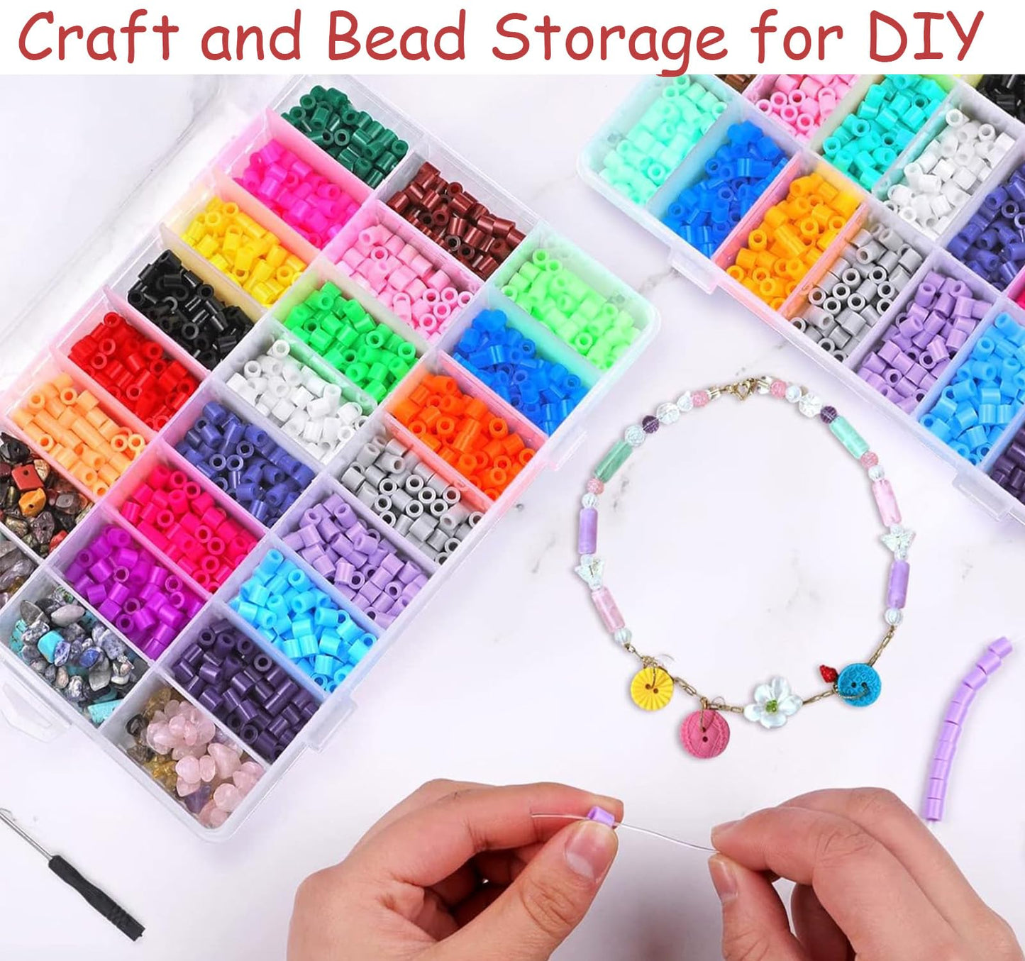 MERATIA 3 Pcs 36 Large Grids Clear Plastic Organizer Box with Adjustable Dividers Craft Organizers Box for Bead,Jewelry,DIY Crafts,Art,Small Items Storage (Clear-3pack-108 Grids)