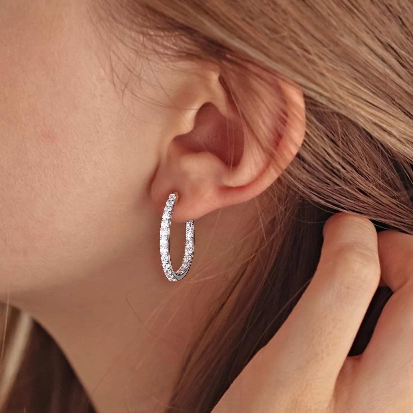 AGRULE 26mm Sparkle Cubic Zirconia Hoop Earrings Sterling Silver Small Hoops Diamond Hoop Earrings for Women