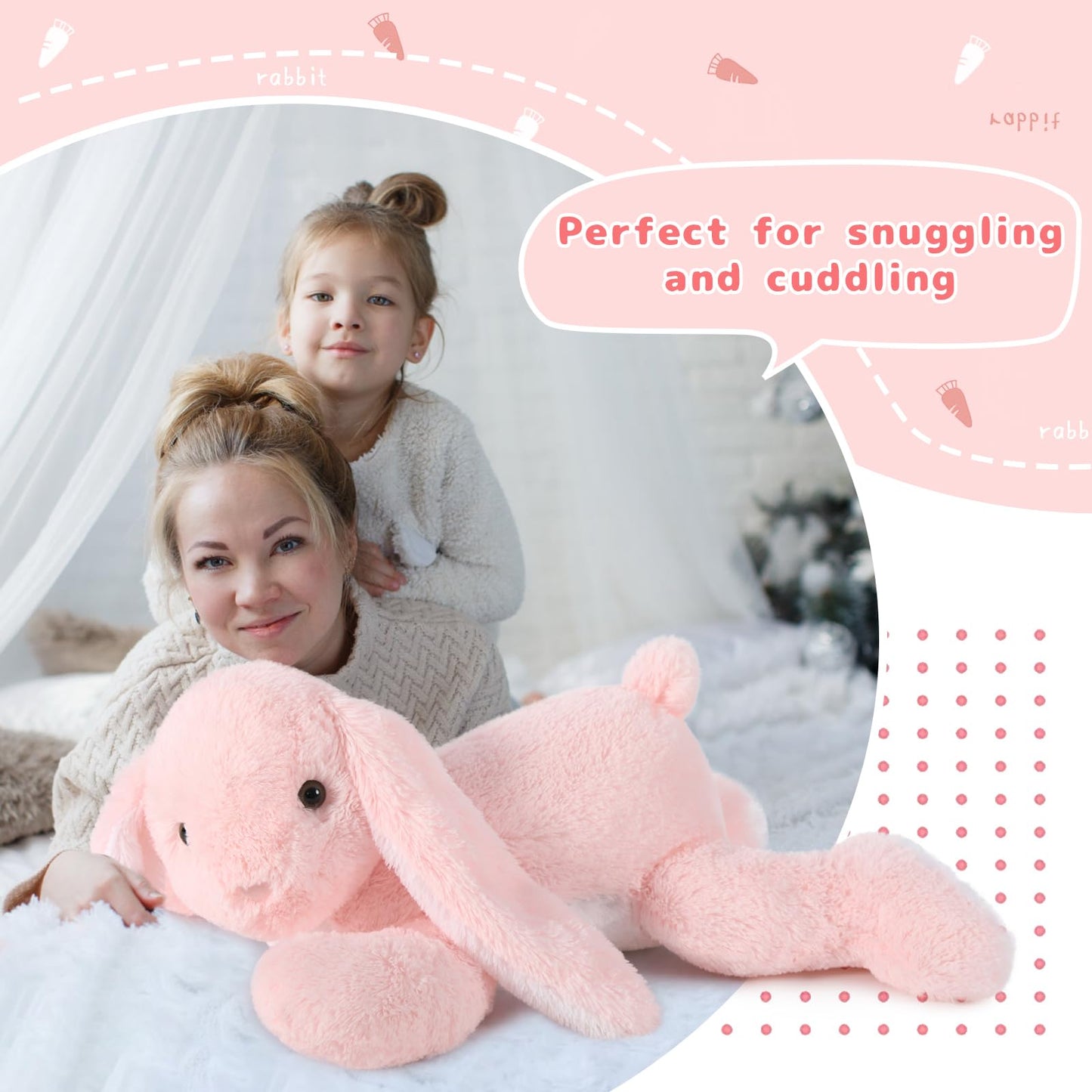 BENINY Big Pink Bunny Stuffed Animal 24" - Large Easter Stuffed Bunny Rabbit Plush Toy Gifts for Girls Baby - Plushy Mommy Bunny Surprise with 3 Babies Inside