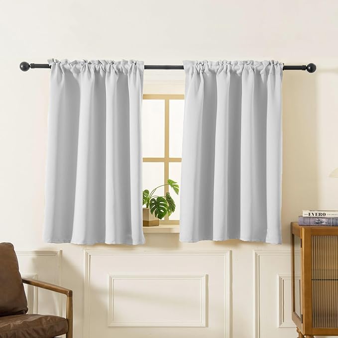 Pickluc Blackout Curtains 45 Inches Long 2 Panels, Room Darkening Tiers with Rod Pocket, Short Black Out Curtain for Small Window, 42" Wide and 45" Length, Set of Two, Greyish White.