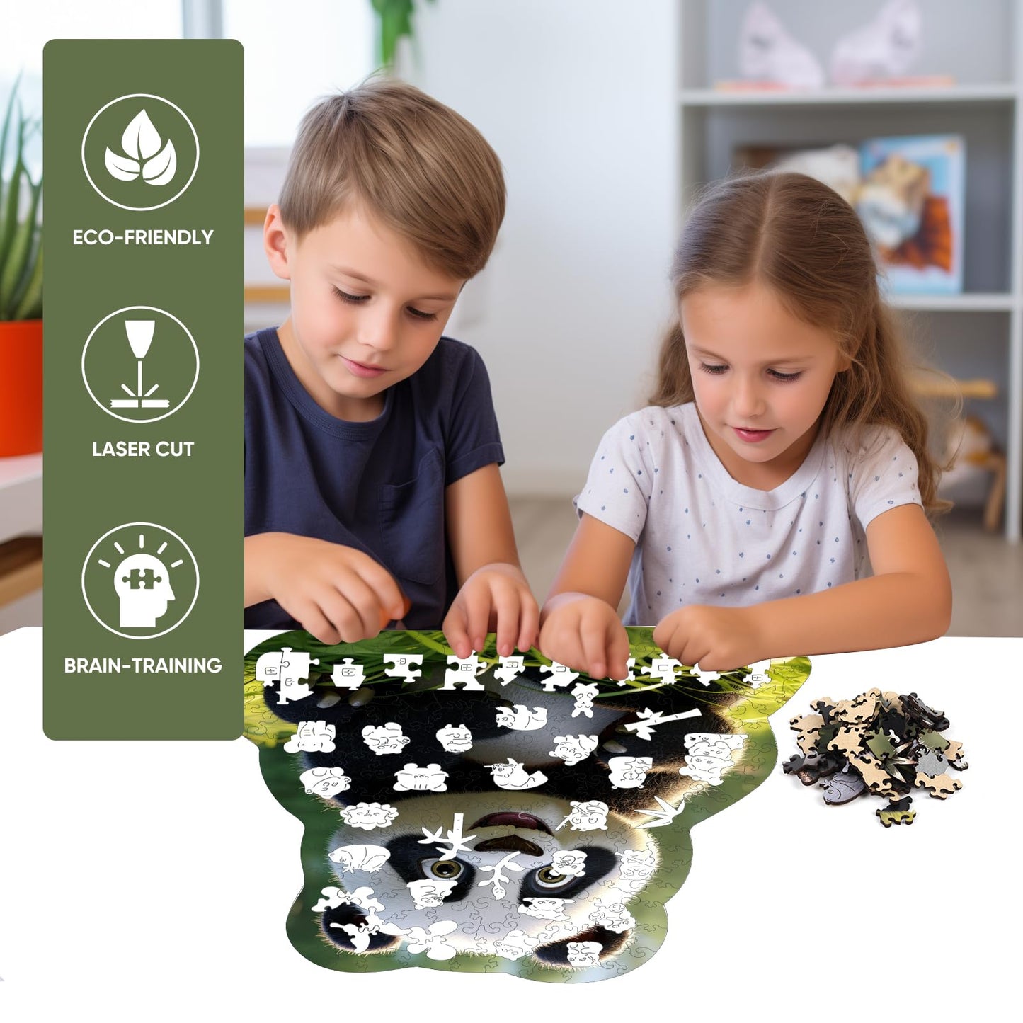 Wooden Jigsaw Puzzle, 200 Pcs Unique 3D Shape Jigsaw Puzzles, Wood Puzzle Gift Box Packing, Medium Size Letter, Creative Gift for Adults, Fun Challenging (200PCS, Panda)