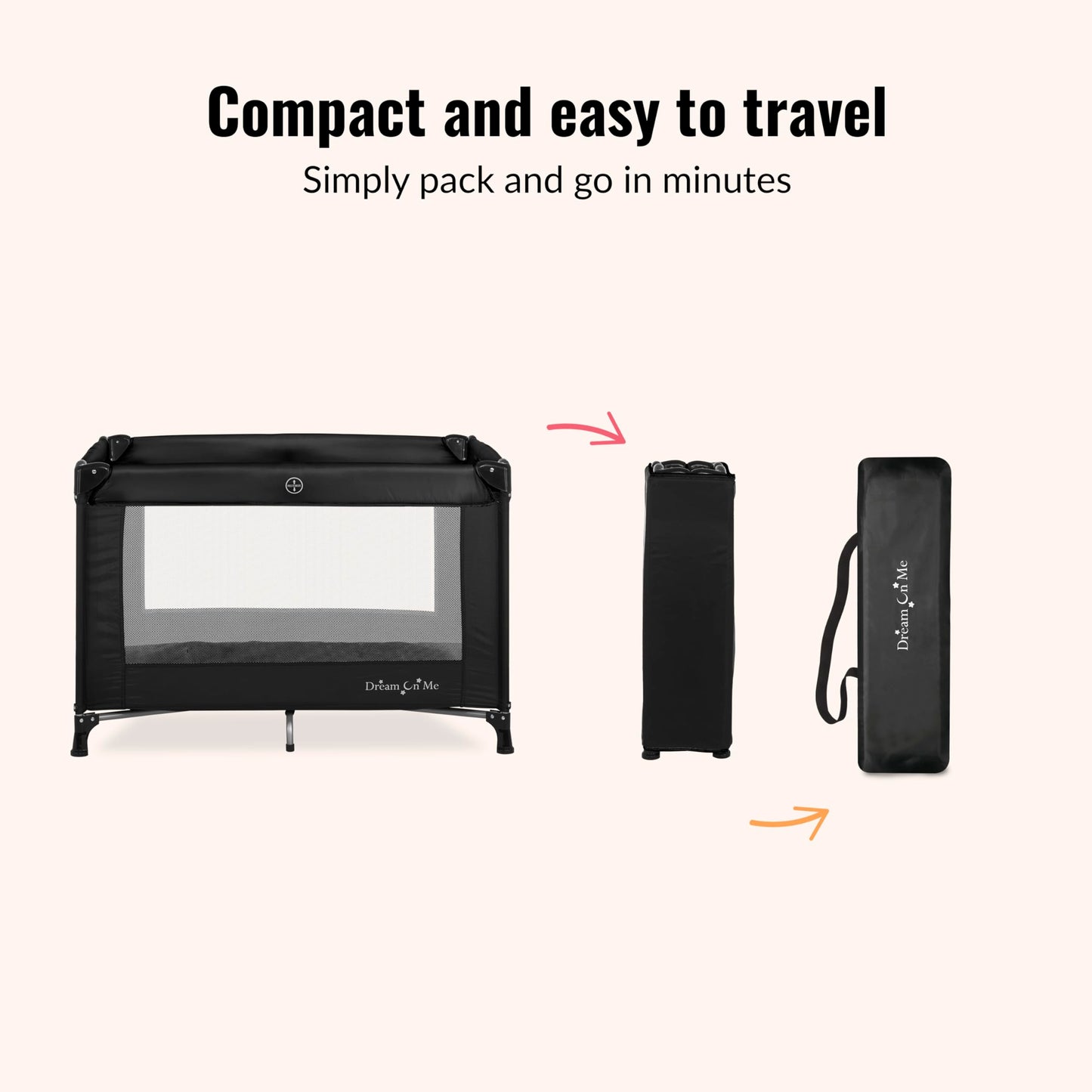 Dream On Me Nest Portable Playard in Black with Carrybag an Shoulder Strap, Lightweight, Packable and Easy Setup Baby Playard, Breathable Mesh Sides and Soft Fabric - Comes with a Removable Padded Mat