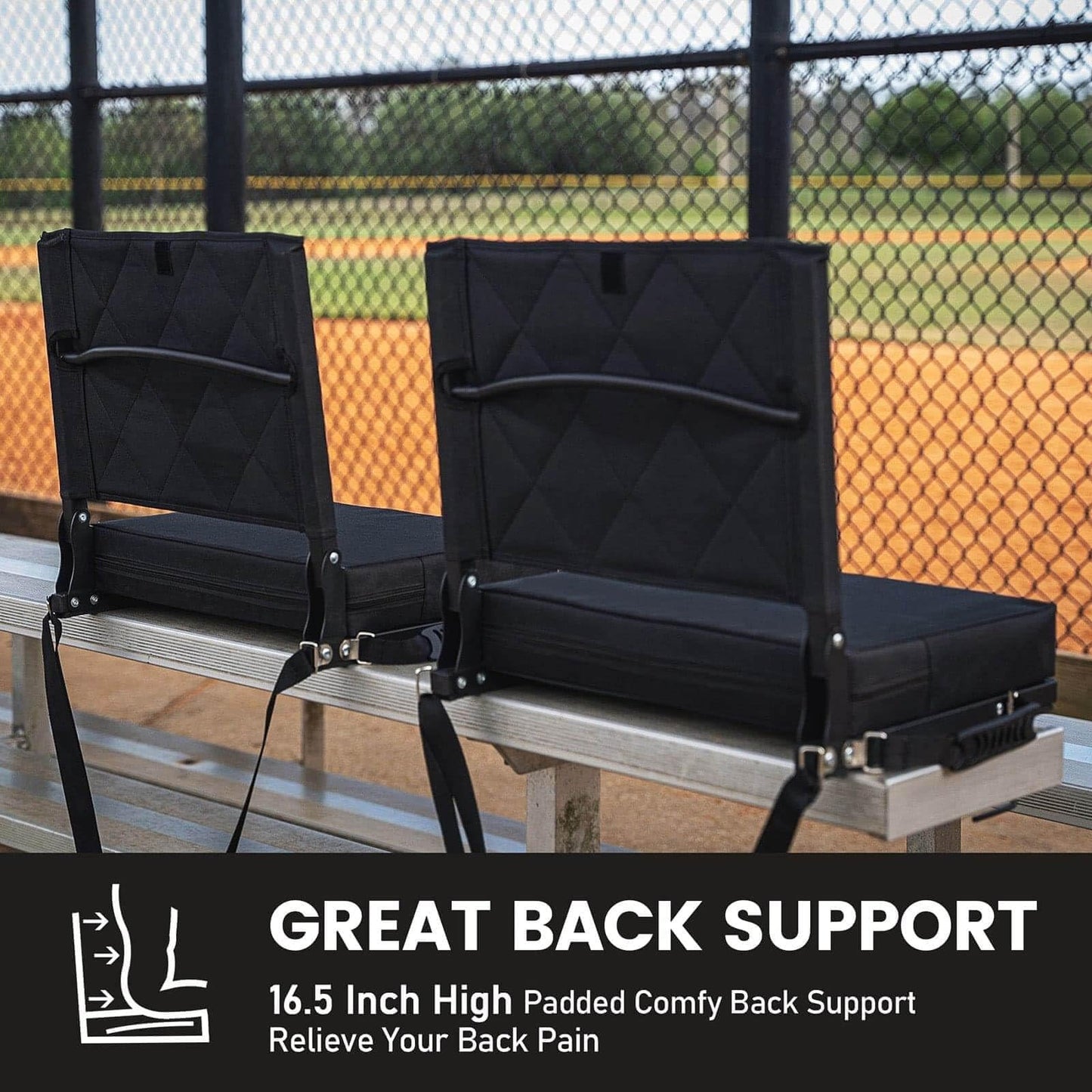 Sheenive Stadium Seats for Bleachers with Back Support, Bleacher Seats with Backs and Cushion Wide, Padded Portable Folding Comfort Stadium Chair with Shoulder Strap,Perfect for Sport Events Navy Blue