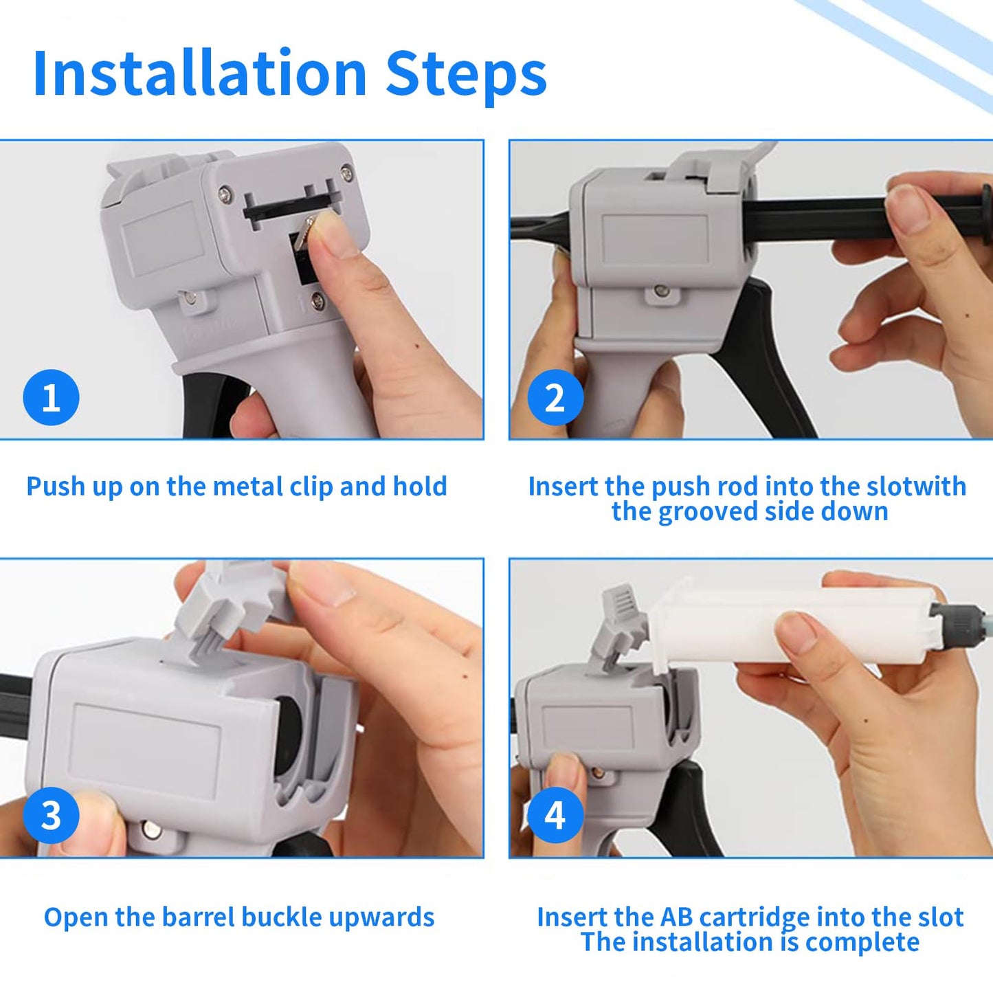 Dispensing gun 50ml two-component glue gun 1:1/2:1 epoxy glue gun epoxy gun, suitable for 1:1double cartridges, with 8pcs mixing nozzle (2:1 Dispensing gun)