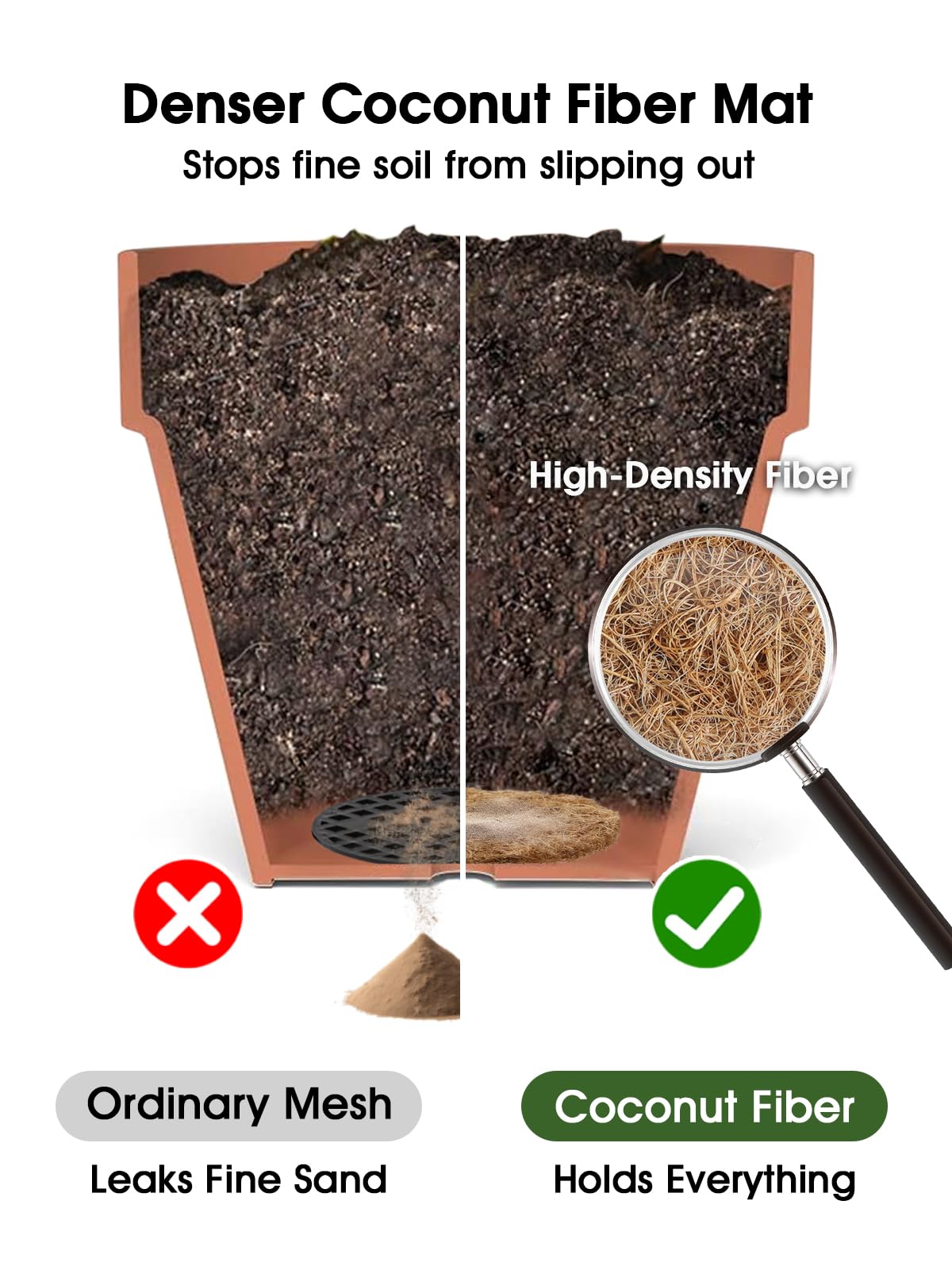 LE TAUCI Ceramic Planter with Coconut Fiber Drainage Mesh Pad, Keeps Soil in Place and Improves Drainage for Indoor Plants
