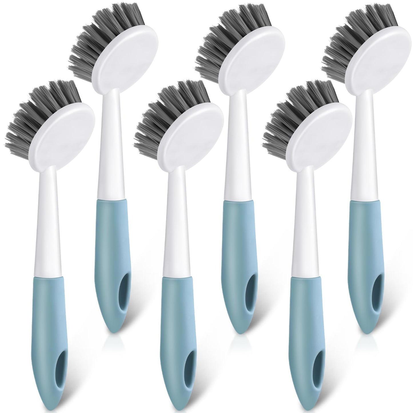 Patelai 6 Pack Kitchen Scrub Dish Brush with Long Handle Dish Scrubber with Stiff Bristles Scrub Brushes for Kitchen Dishes Washing Tools, Pots, Pans and Sink Cleaning (Celadon)