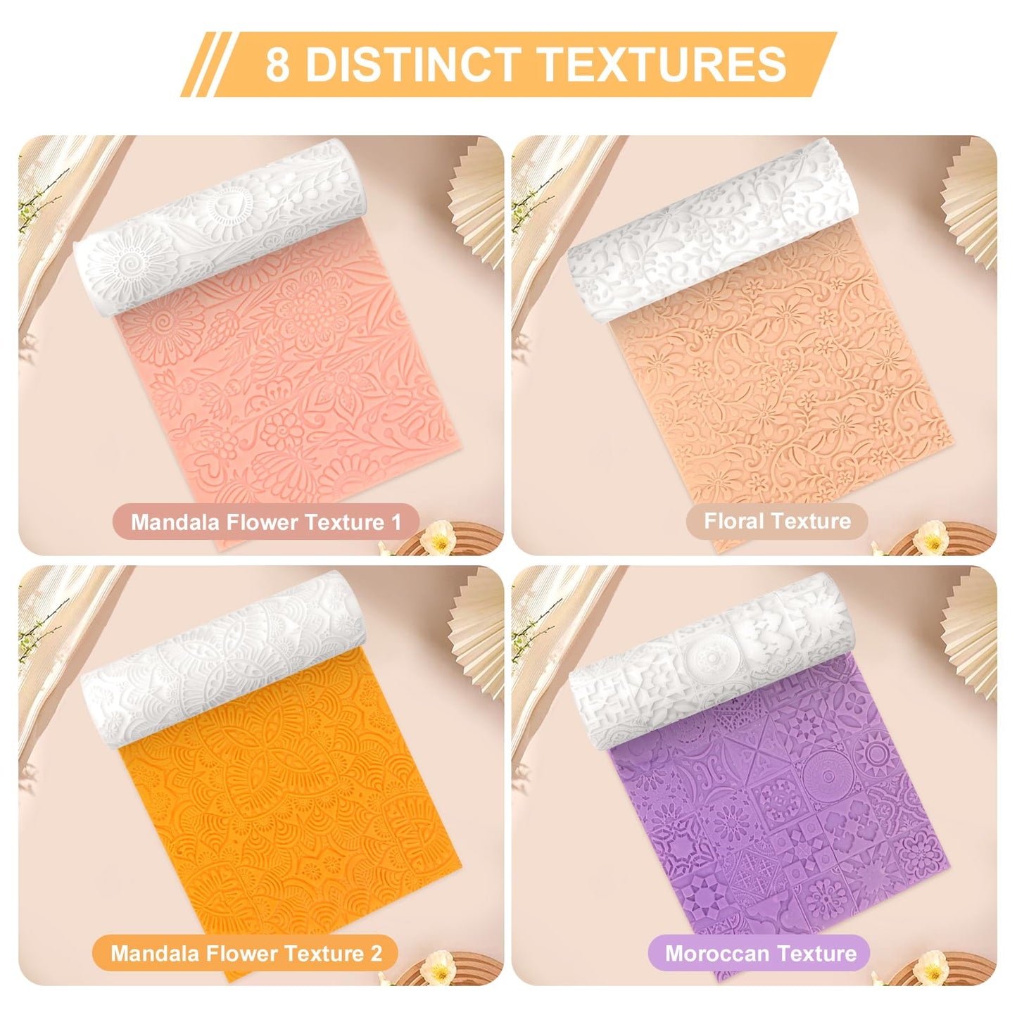 8 Pcs Polymer Clay Texture Roller, Texture Roller for Clay, Pottery Texture Rollers for Jewelry Making, Like Texture Sheets, Work with Polymer Clay Cutters (YANSH PROGLOBAL) (Complex Texture)