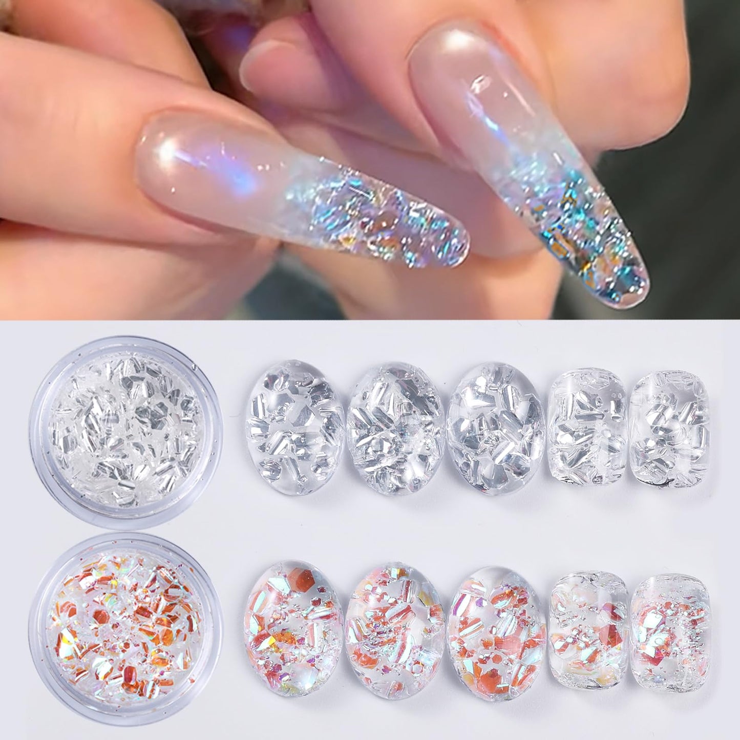2 Boxes Holographic Nail Glitter Flakes Aurora Silver Irregular Nail Sequins Opal Chameleon Chunky Nail Decoration Nail Foil Manicure Accessories Nail Craft for Salon Art DIY
