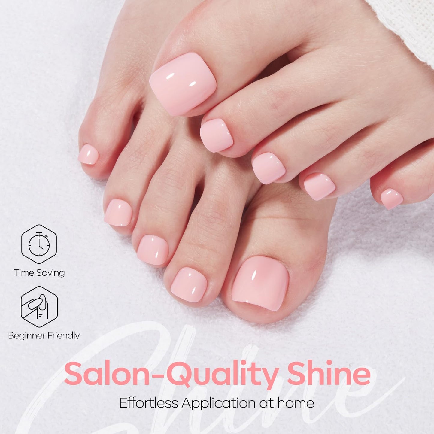 Modelones Press on Toenails Short, Soft Pink Toe Press on Nails Square, Reusable Nail Kit with Nail Glue Adhesive Tabs Mini Nail File, Toe Nails 36Pcs 18Sizes, Spring Summer Women Girl Gift