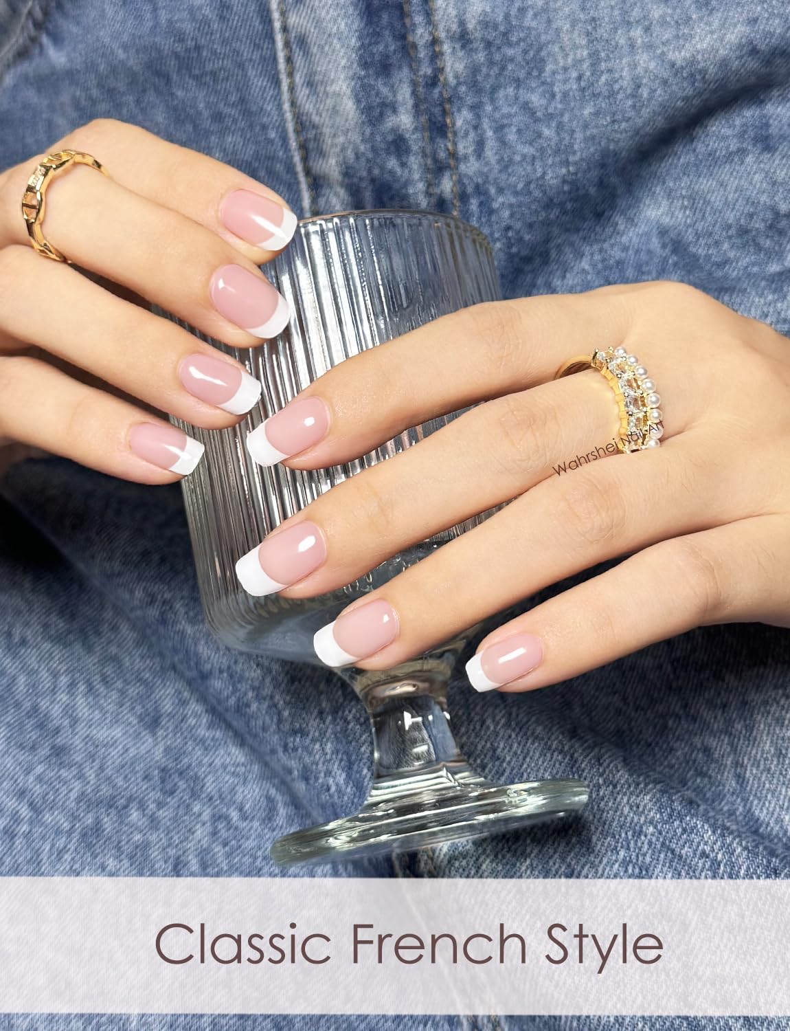 Semi Cured Gel Nail Strips, 20pcs Classic French, Semitransparent Pink Base, Gel Nail Stickers UV for Home Nails DIY