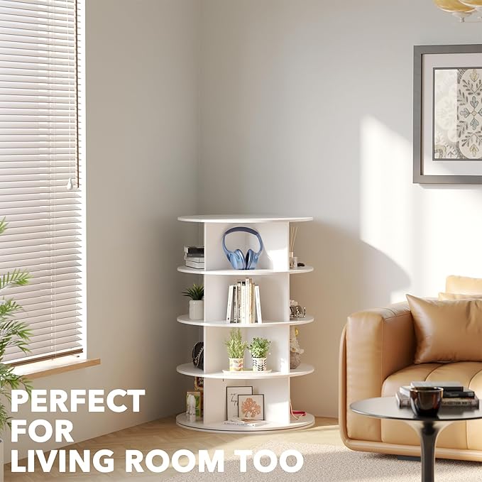 SpaceAid 4 Tier Rotating Shoe Rack Tower, Spinning Shoe Display Lazy Susan, Revolving 360 Shoe Rack Storage Round Carousel, Vertical Handbag Rotate Shoes Closet Organization (4-Tier White)