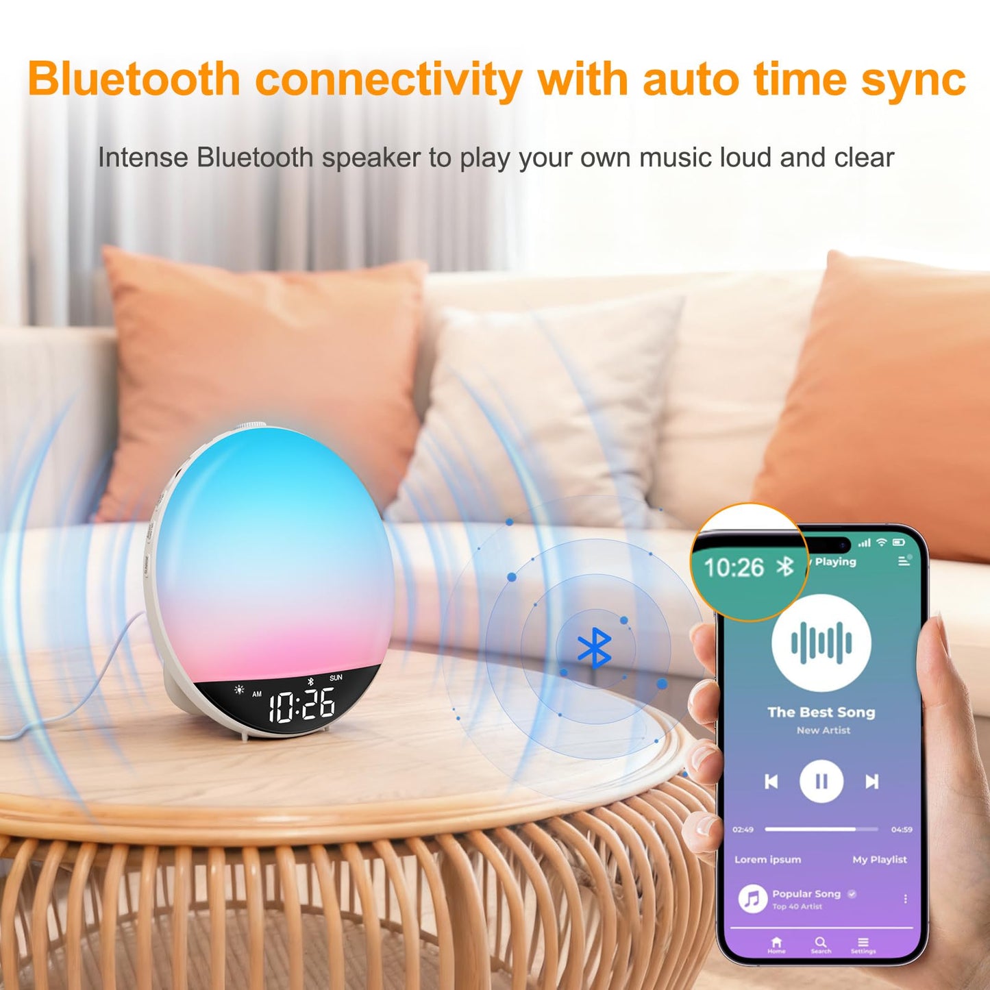 DreamSky Sunrise Alarm Clock Radio for Bedroom - Wake up Light Alarm Clock for Kids Heavy Sleepers Adults, Digital FM Radio with Bluetooth Speaker, Volume Control, Dimmable RGB Night Light, Timer