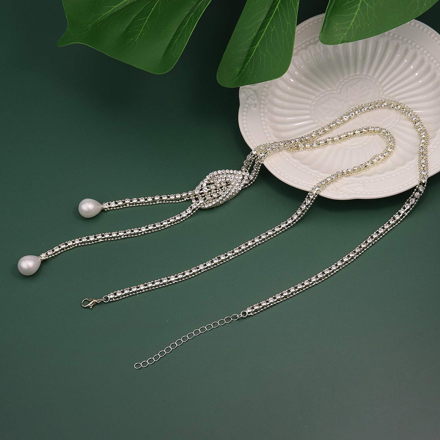 Suyi Trendy Crystal Long Necklace All-Match Style Shining Clothing Sweater Chain Pearl Gold