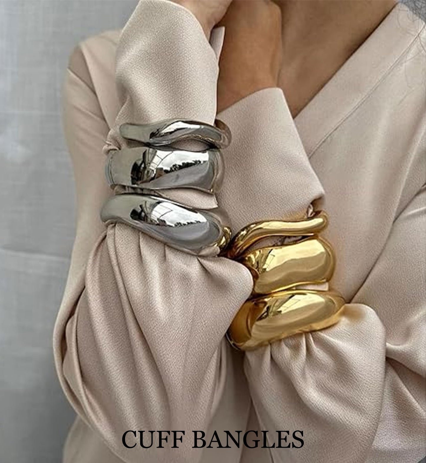 Chunky Gold Bangle Bracelets for Women, 14k Gold Plated Dainty Cuff Stackable Bangles Set, Trendy Bracelet Stack Fashion Jewelry Gifts