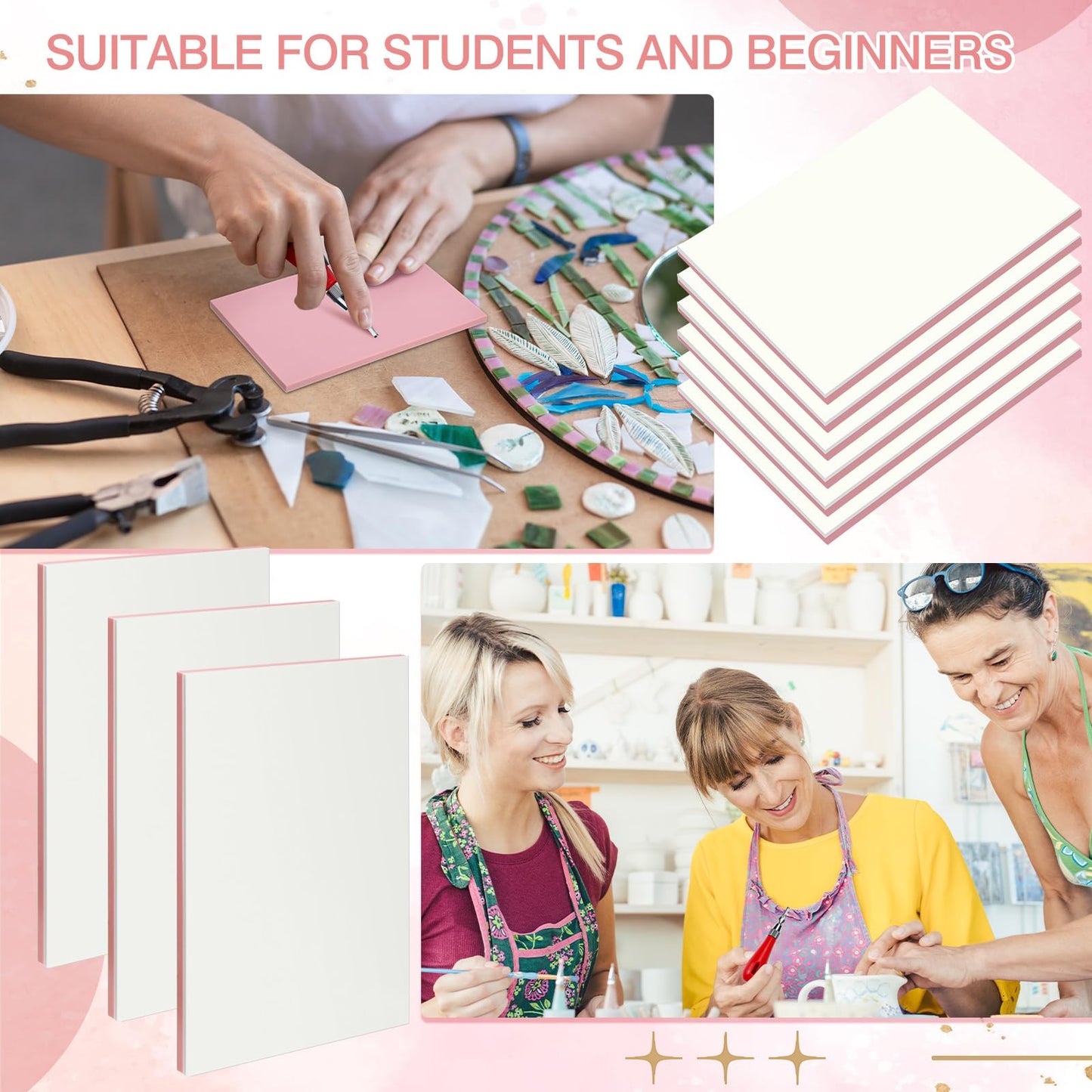 Frienda 30 Pack 4"x6" Rubber Stamp Carving Blocks Bulk Rubber Carving Linoleum Blocks for Printmaking Printing DIY Craft Project Supplies Soft Stamp for Beginners and Professional (White Pink)