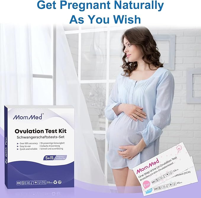 MomMed 15 Ovulation Test Strips and 5 Pregnancy Test Strips Combo Kit,Pregnancy Tests and Ovulation Predictor Kit,Accurately Track Ovulation and Detect Early Pregnancy