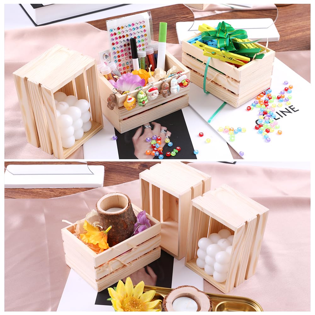 GRETJOB 12PCS 5" Wooden Crates, Nesting Rustic Wood Storage Boxes Set, Farmhouse Decorative DIY Craft Containers for Home, Office, Bathroom, Closet Display and Organization (12 PCS)