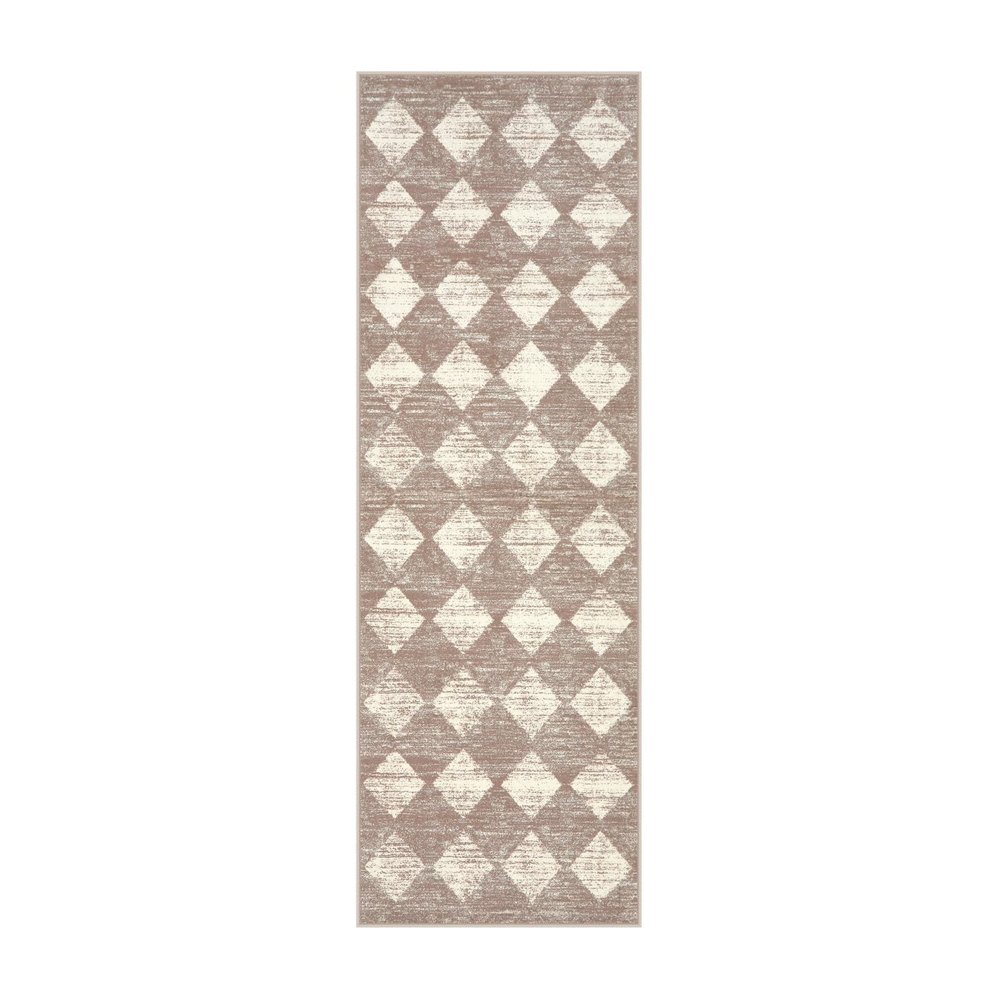 Lahome Zelie Moroccan Treills Runner Rug, 2x6 Beige Washable Rug Runner Carpet Runners for Hallway 6ft Non Skid, Checkered Kitchen Bathroom Non Skid Runners for Bedroom Hallway Entryway